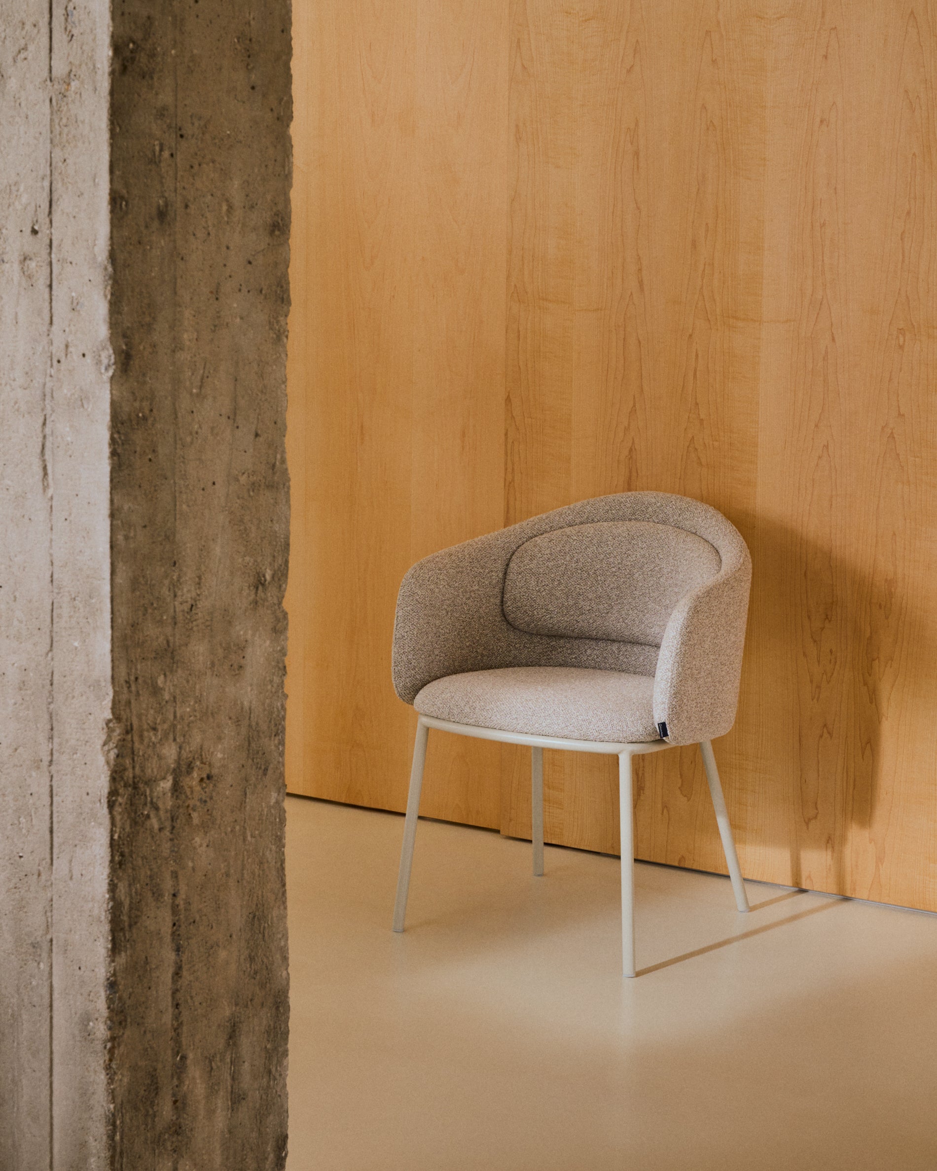 Idaira chair in thick beige chenille and steel legs in a beige finish, FSC Mix Credit - Lifestyle