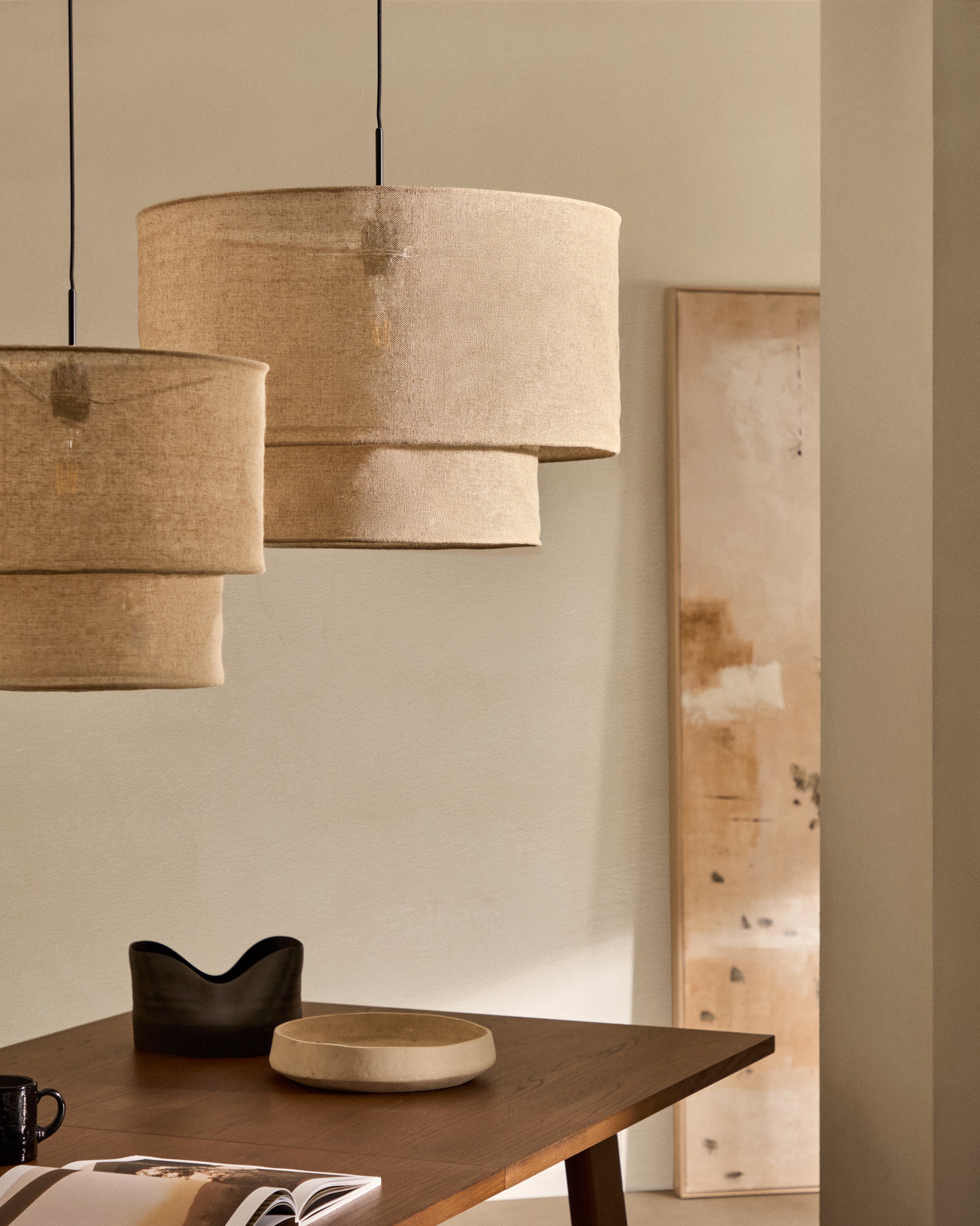 Mariela linen ceiling lamp shade in a beige finish Ø 60 x 40 cm - Lifestyle