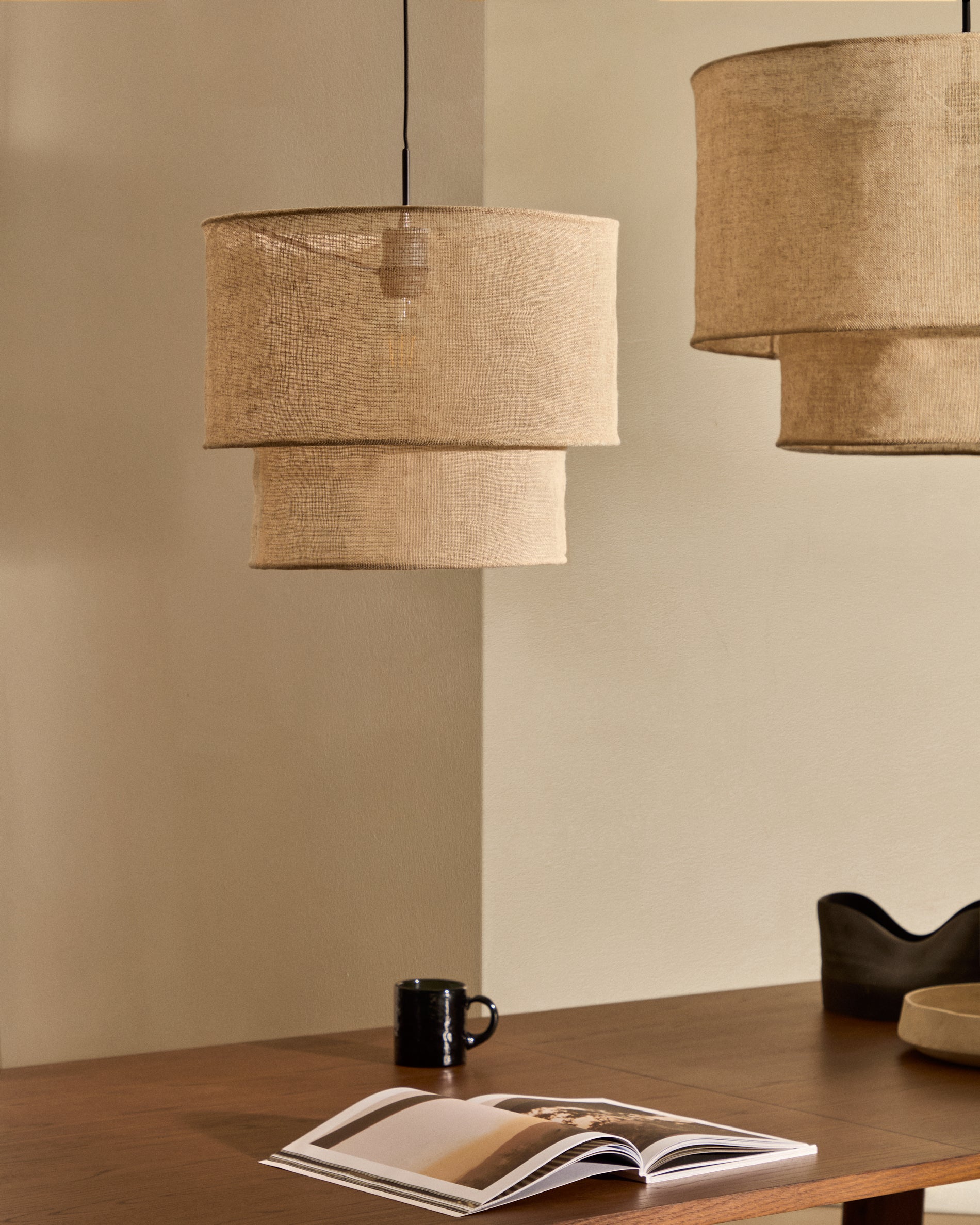 Mariela linen ceiling lamp shade in a beige finish Ø 40 x 34 cm - Lifestyle