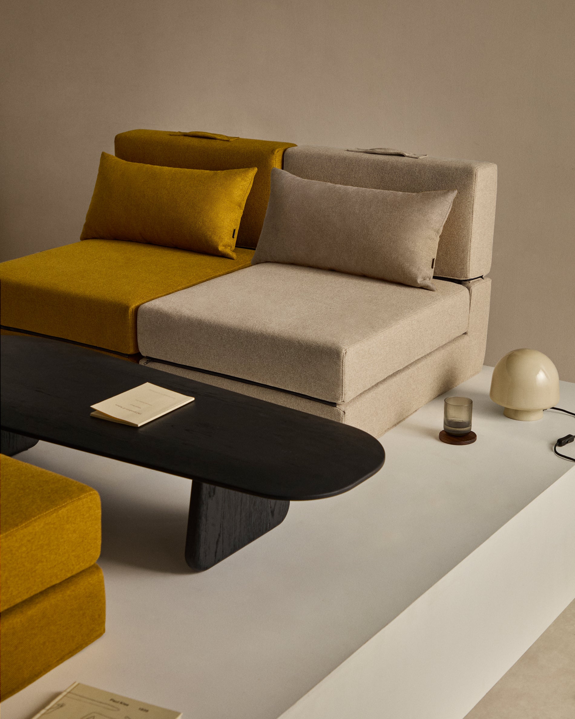 Arty beige, convertible pouffe/bed 70 x 89 (200) cm - Lifestyle