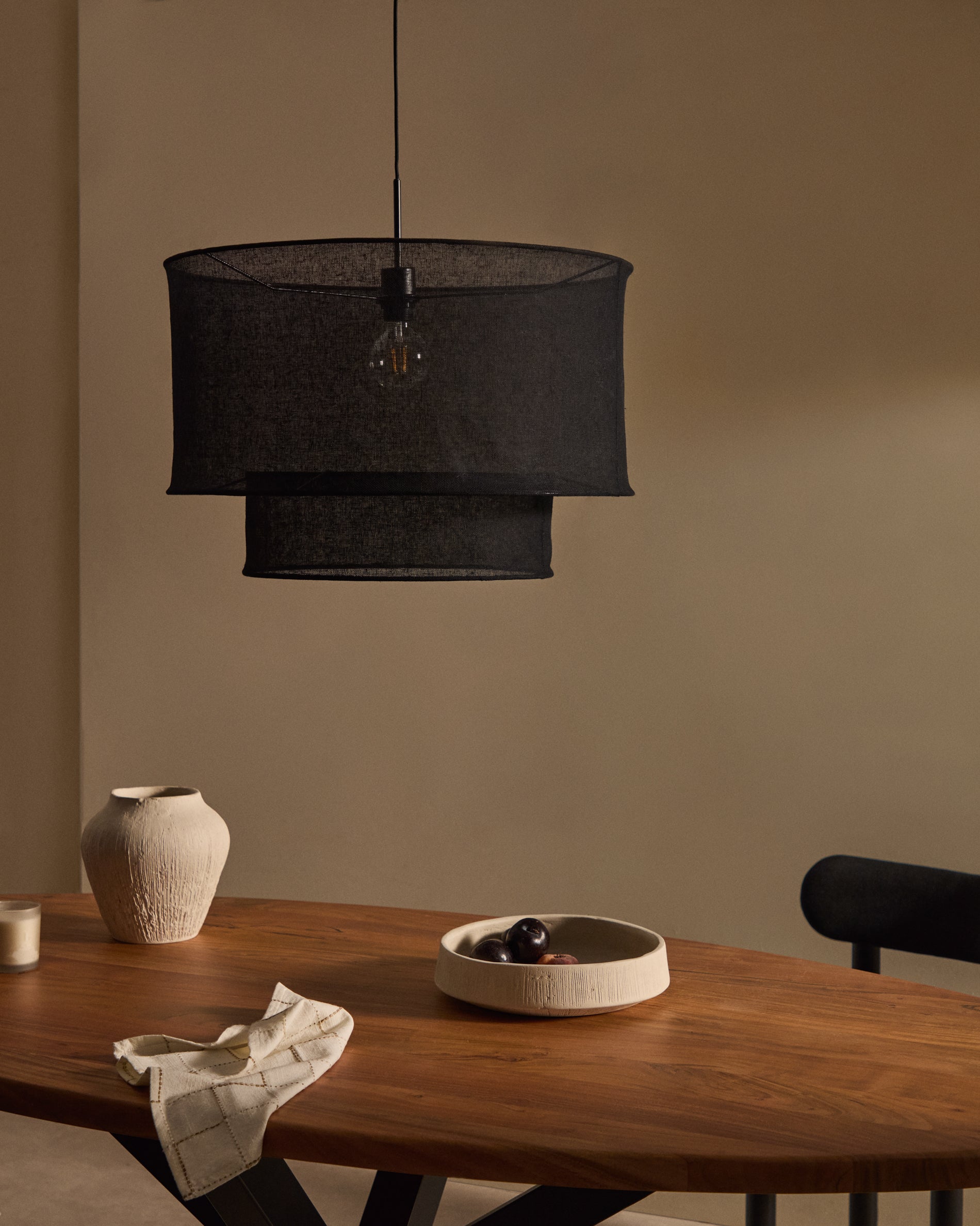 Mariela linen ceiling lamp shade in a black finish Ø 60 x 40 cm - Lifestyle