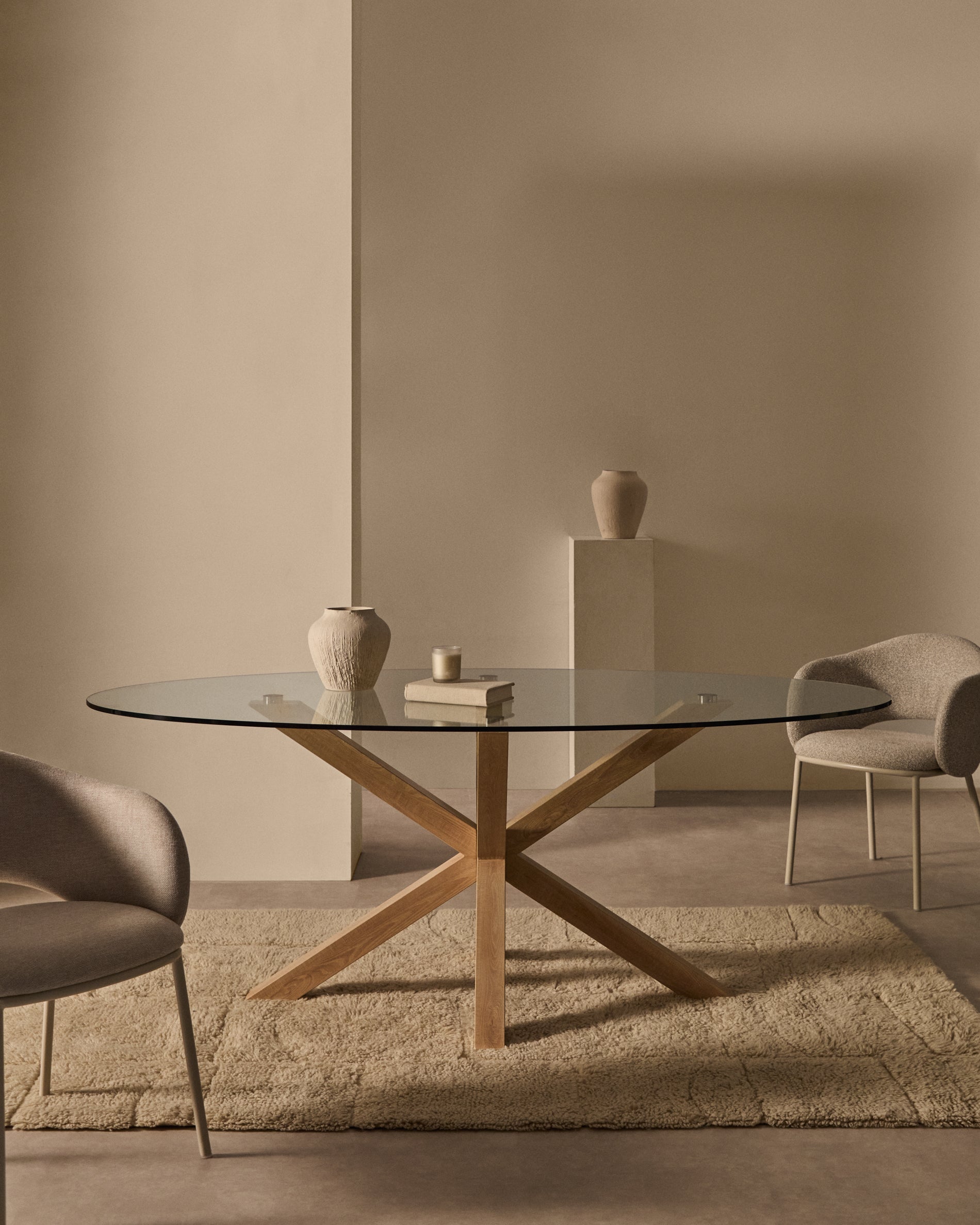 Argo oval table with glass and wood effect steel legs Ø 200 x 100 cm - Lifestyle