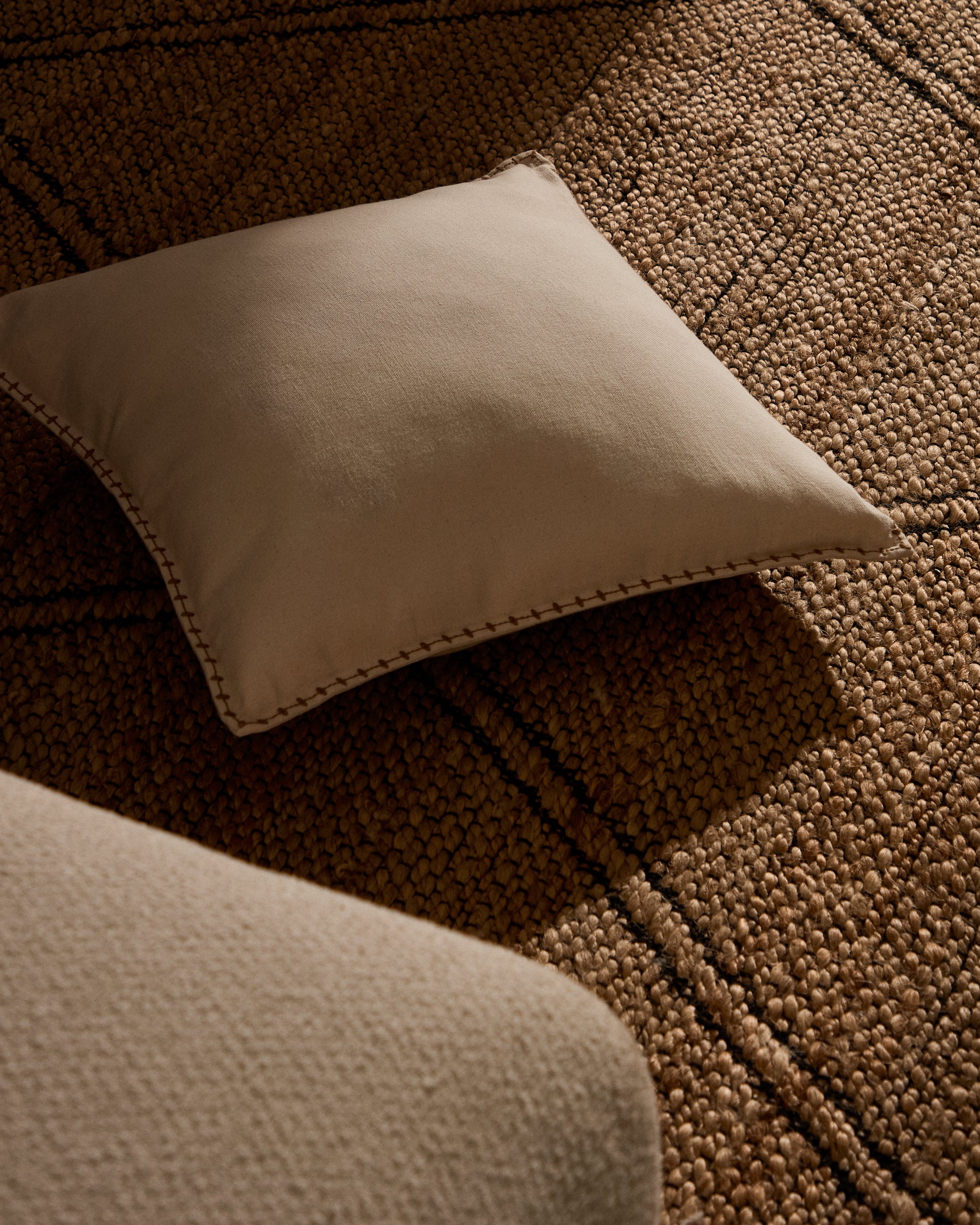 Rakira beige cotton cushion cover with mustard-coloured embroidery feature, 45 x 45 cm - Lifestyle
