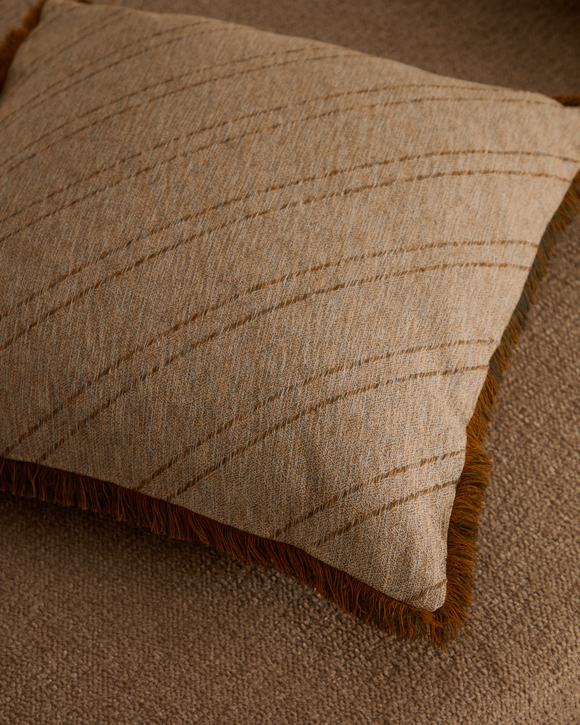 Cral beige jacquard, cotton cushion cover with multi-coloured fringe, 45 x 45 cm - Lifestyle