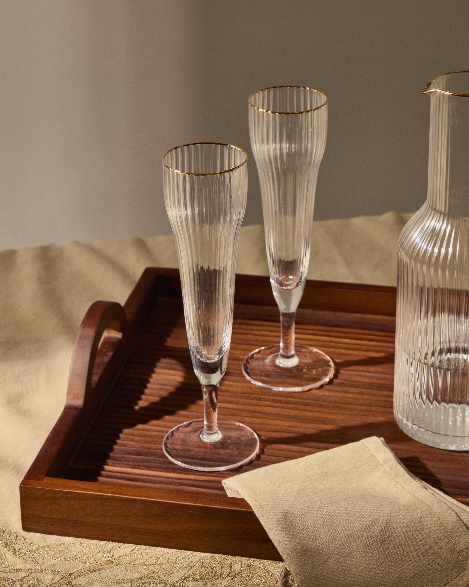 Ayan champagne flute in transparent glass, with a gold feature, 19 cl - Lifestyle