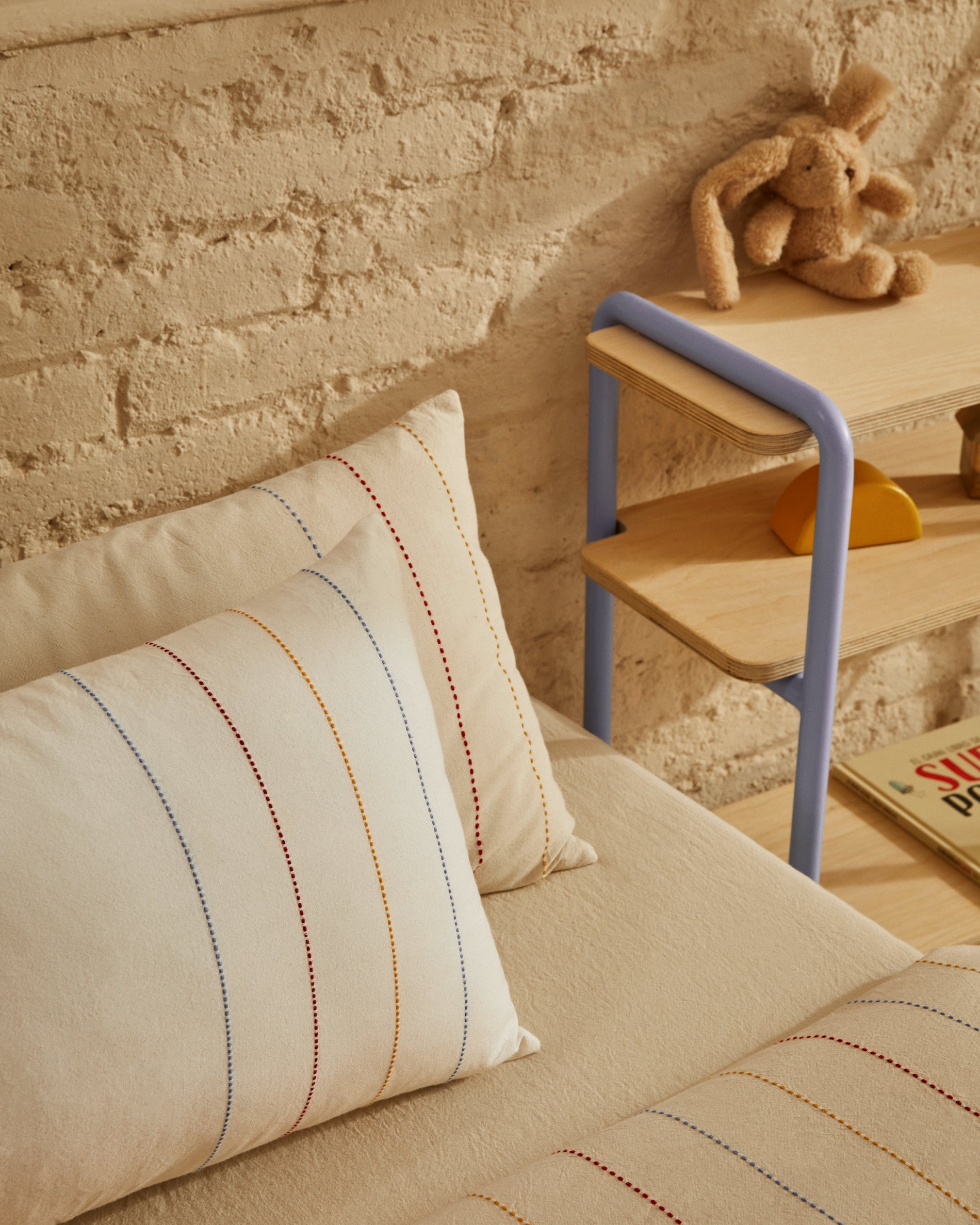 Indani bed set, duvet cover, pillowcase, bottom sheet, organic cotton, stripes for 70 cm bed - Lifestyle
