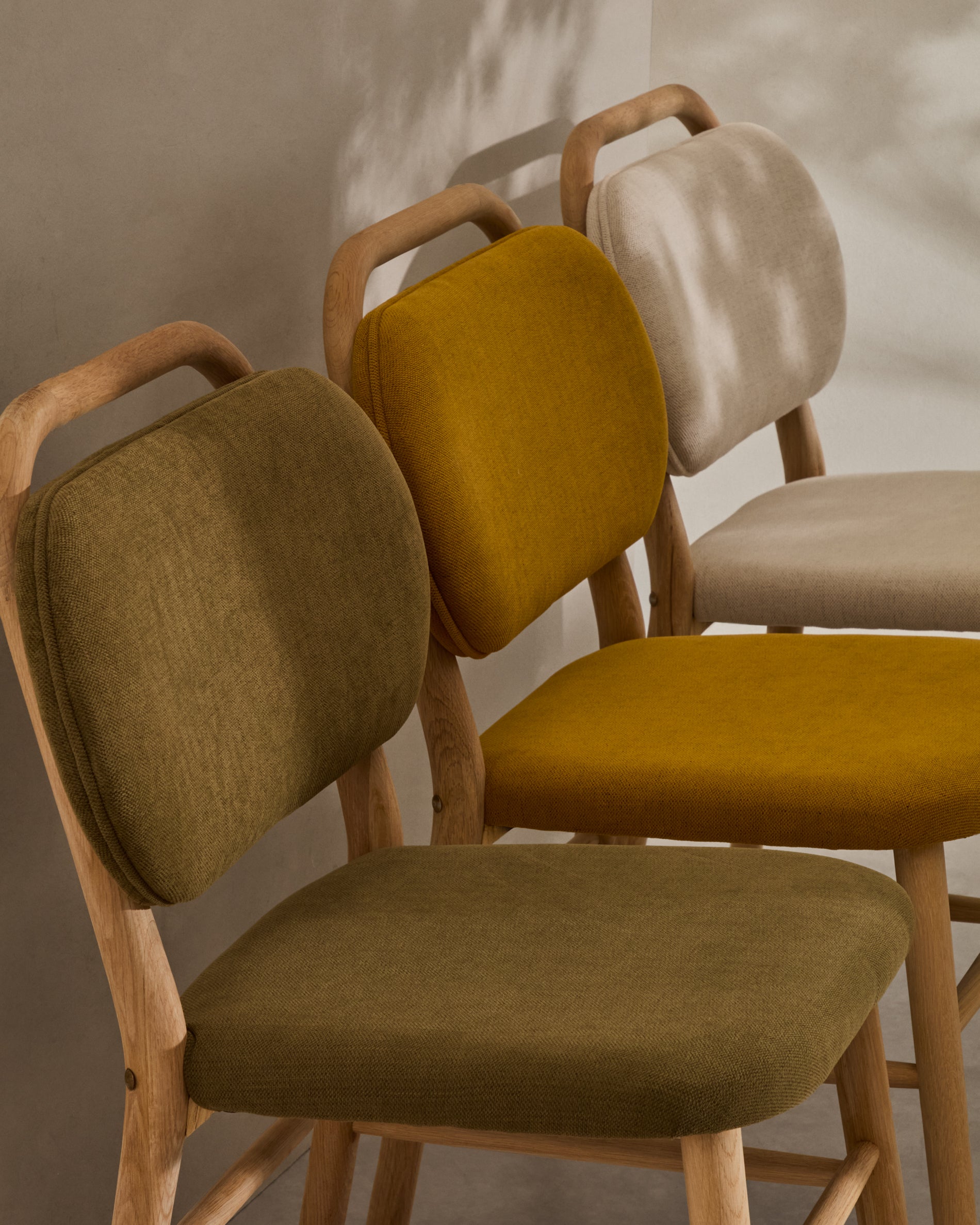 Helda chair in mustard chenille and solid oak wood FSC Mix Credit - Lifestyle