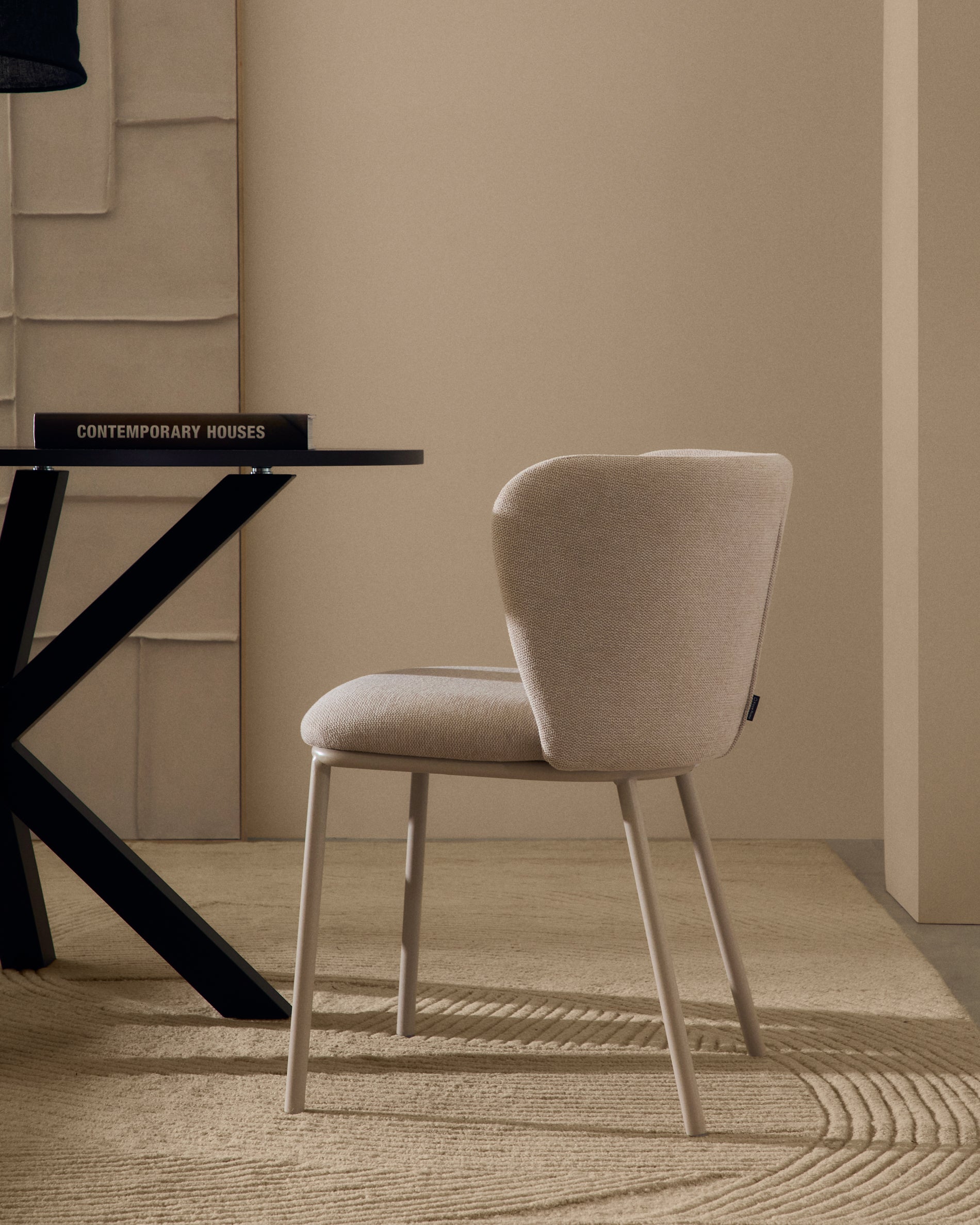 Ciselia chair in beige chenille and beige steel, FSC Mix Credit - Lifestyle