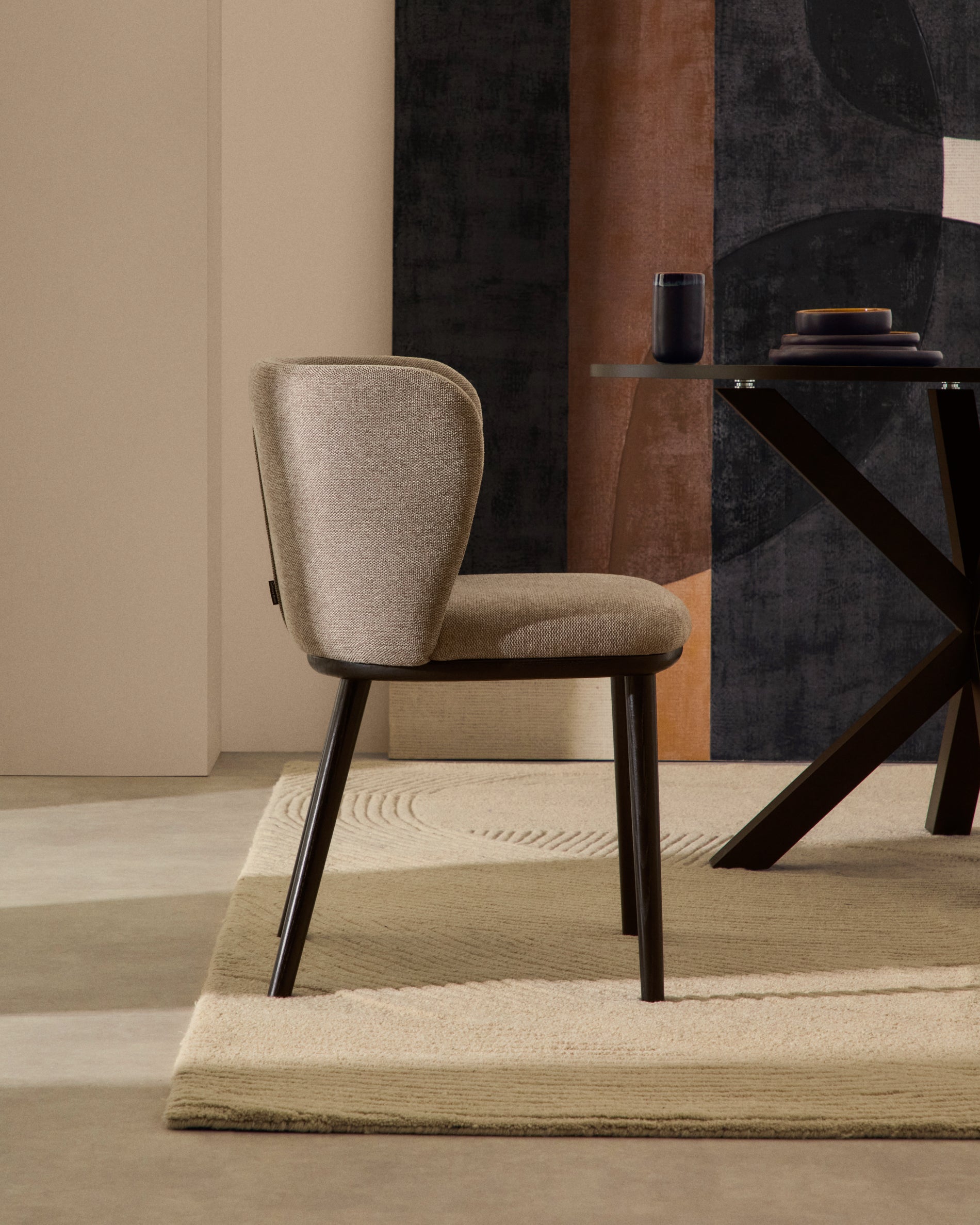 Ciselia chair in light brown chenille and steel legs with black finish FSC Mix Credit - Lifestyle