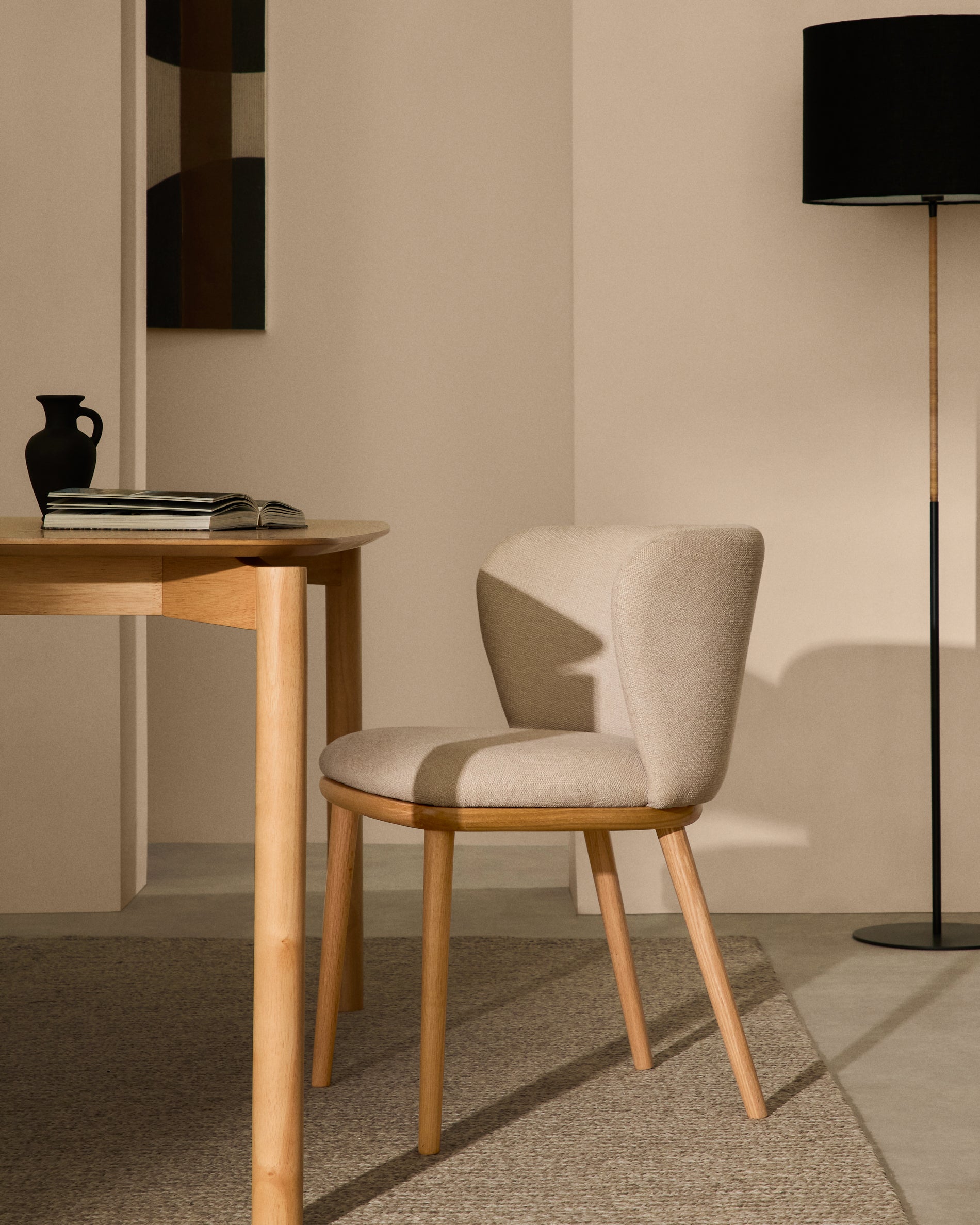 Ciselia chair beige chenille and solid ash wood natural tone finish FSC Mix Credit - Lifestyle