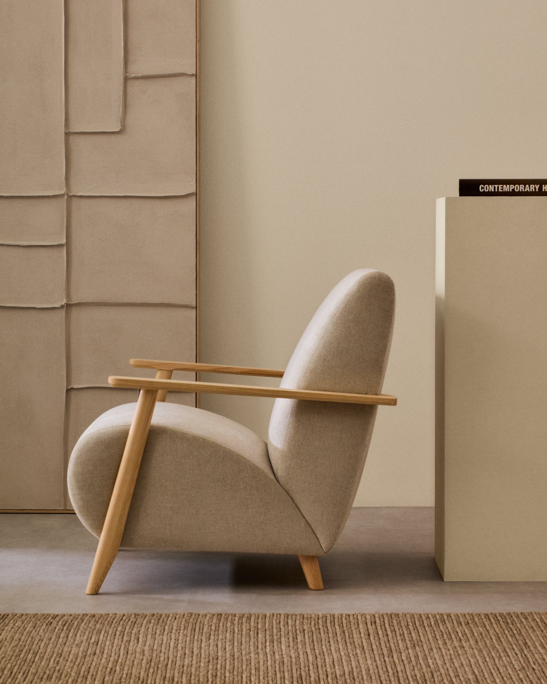 Meghan armchair in pearl chenille and with solid beech wood in a natural finish FSC Mix Credit - Lifestyle