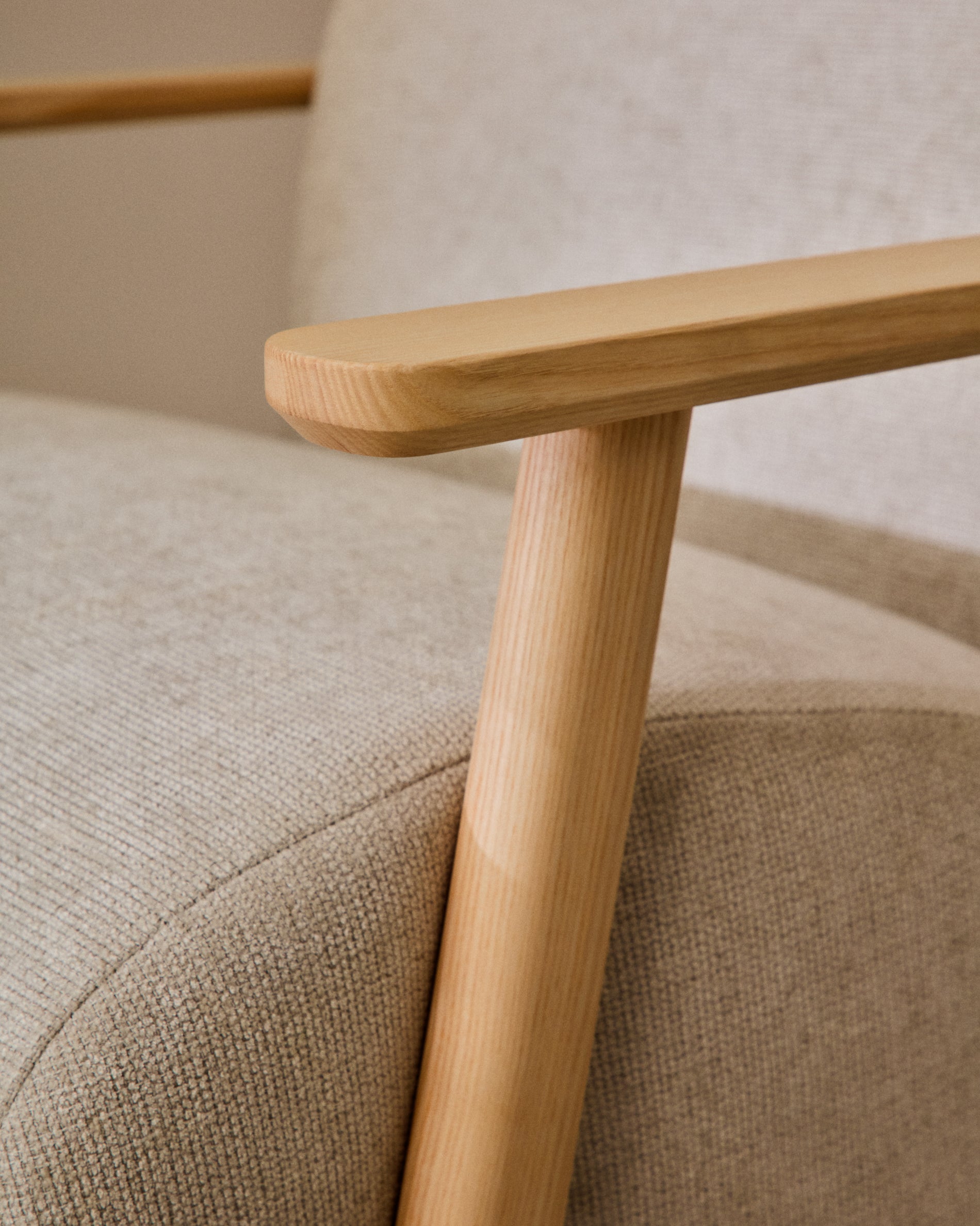 Meghan armchair in pearl chenille and with solid beech wood in a natural finish FSC Mix Credit - Lifestyle