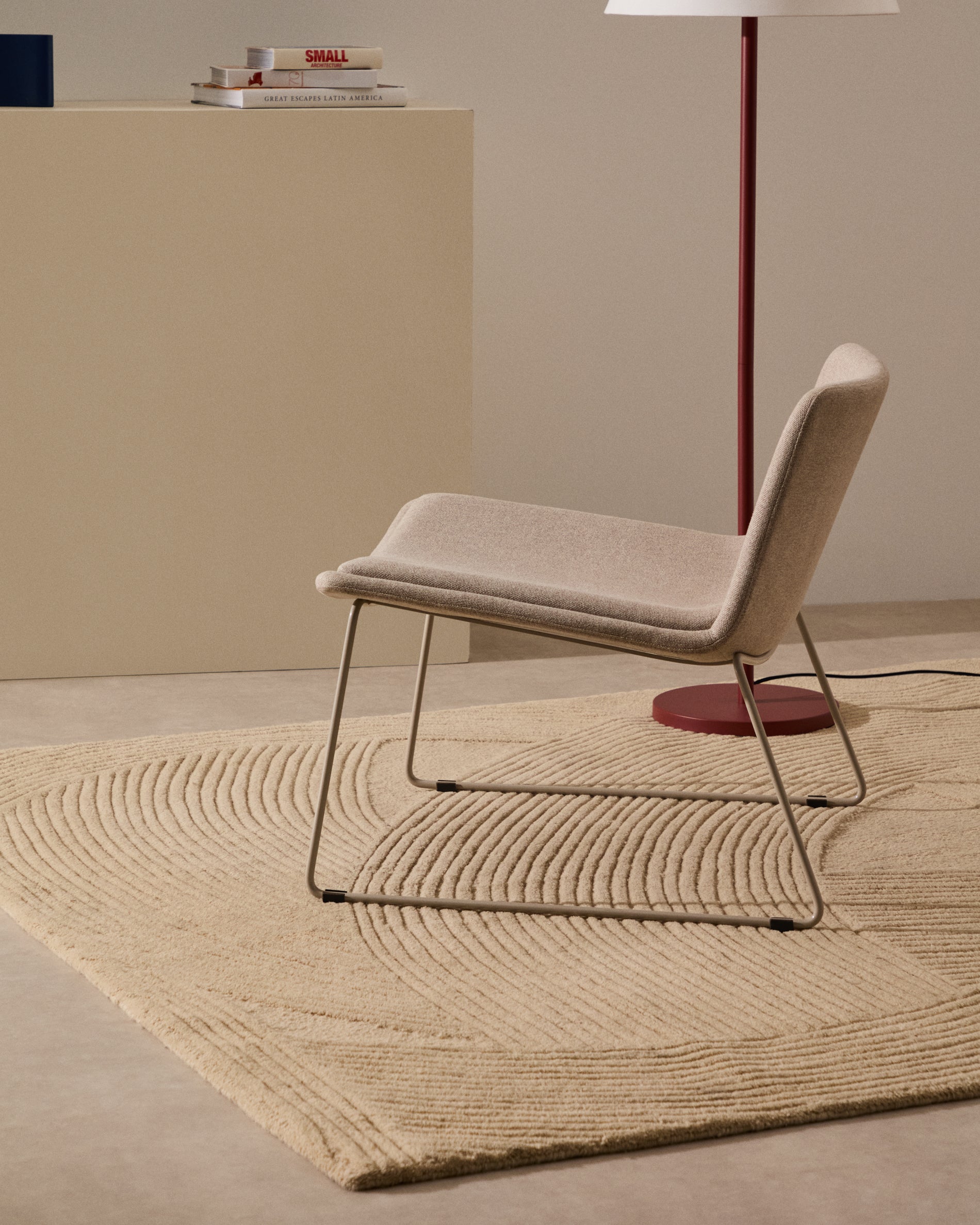 Zahara beige armchair and steel in a beige finish, 100% FSC - Lifestyle