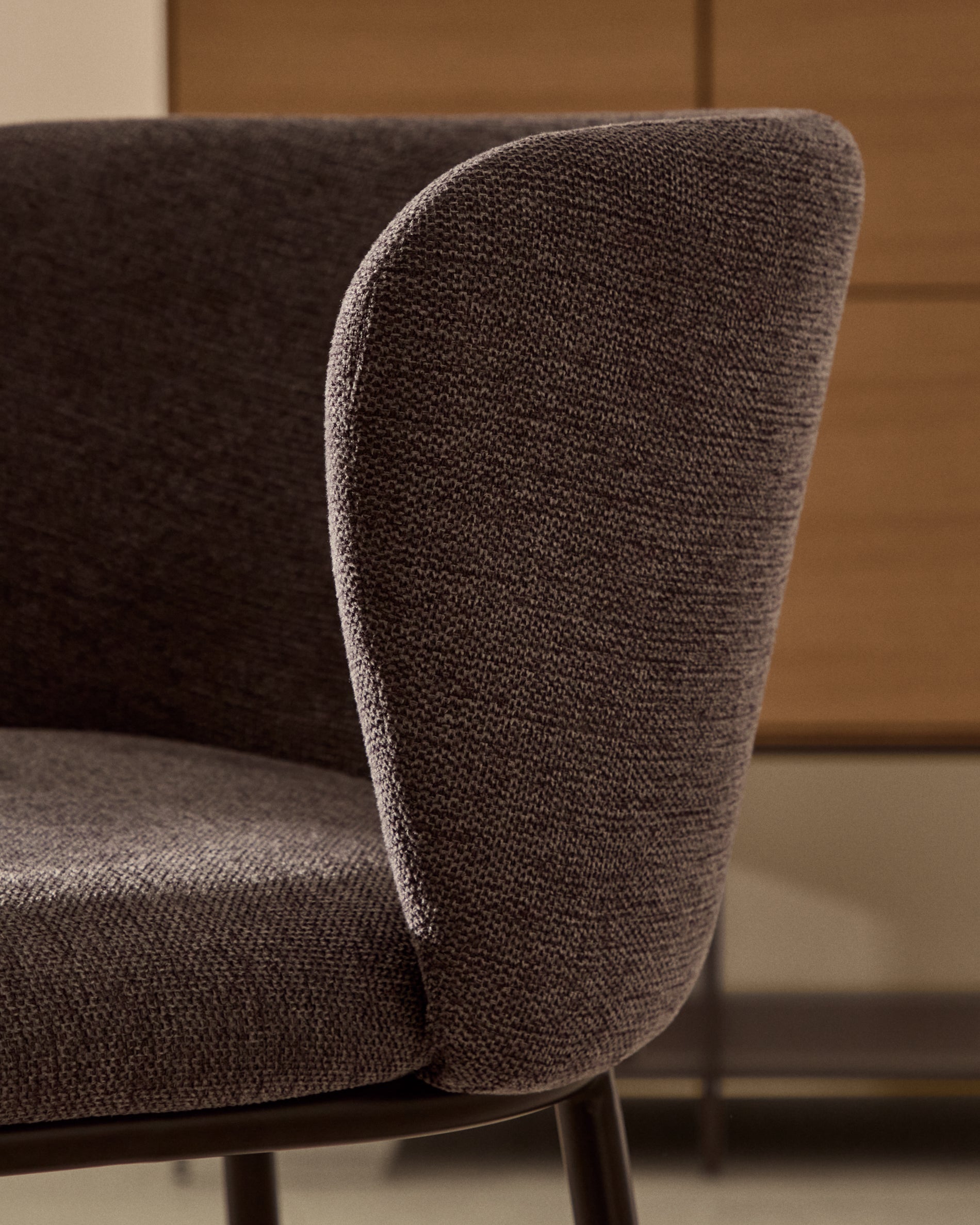 Ciselia stool in dark grey chenille with steel legs in black 65 cm height FSC Mix Credit - Lifestyle