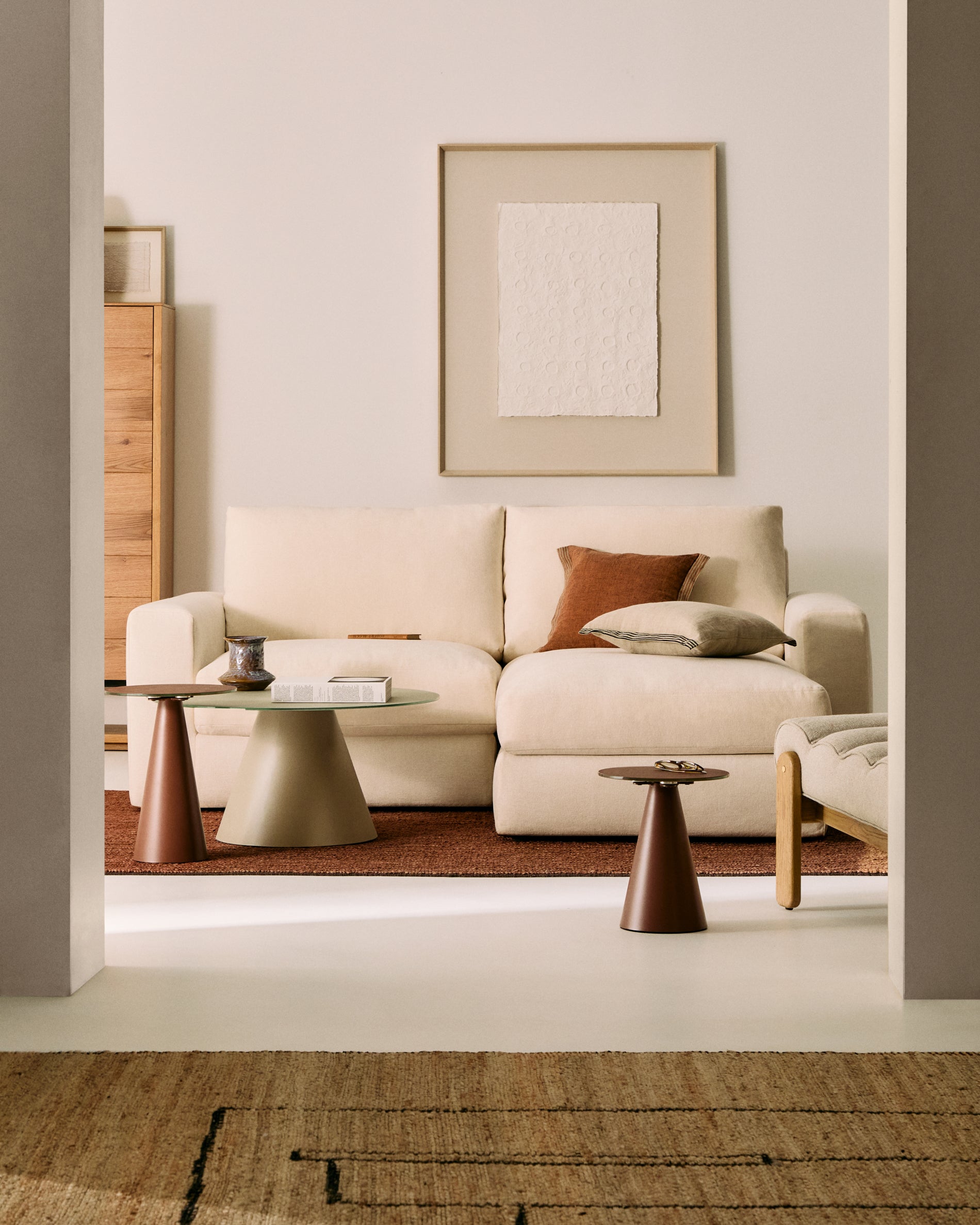 Alea ecru chenille 3-seater modular sofa with right chaise longue and removable cover 220cm - Lifestyle