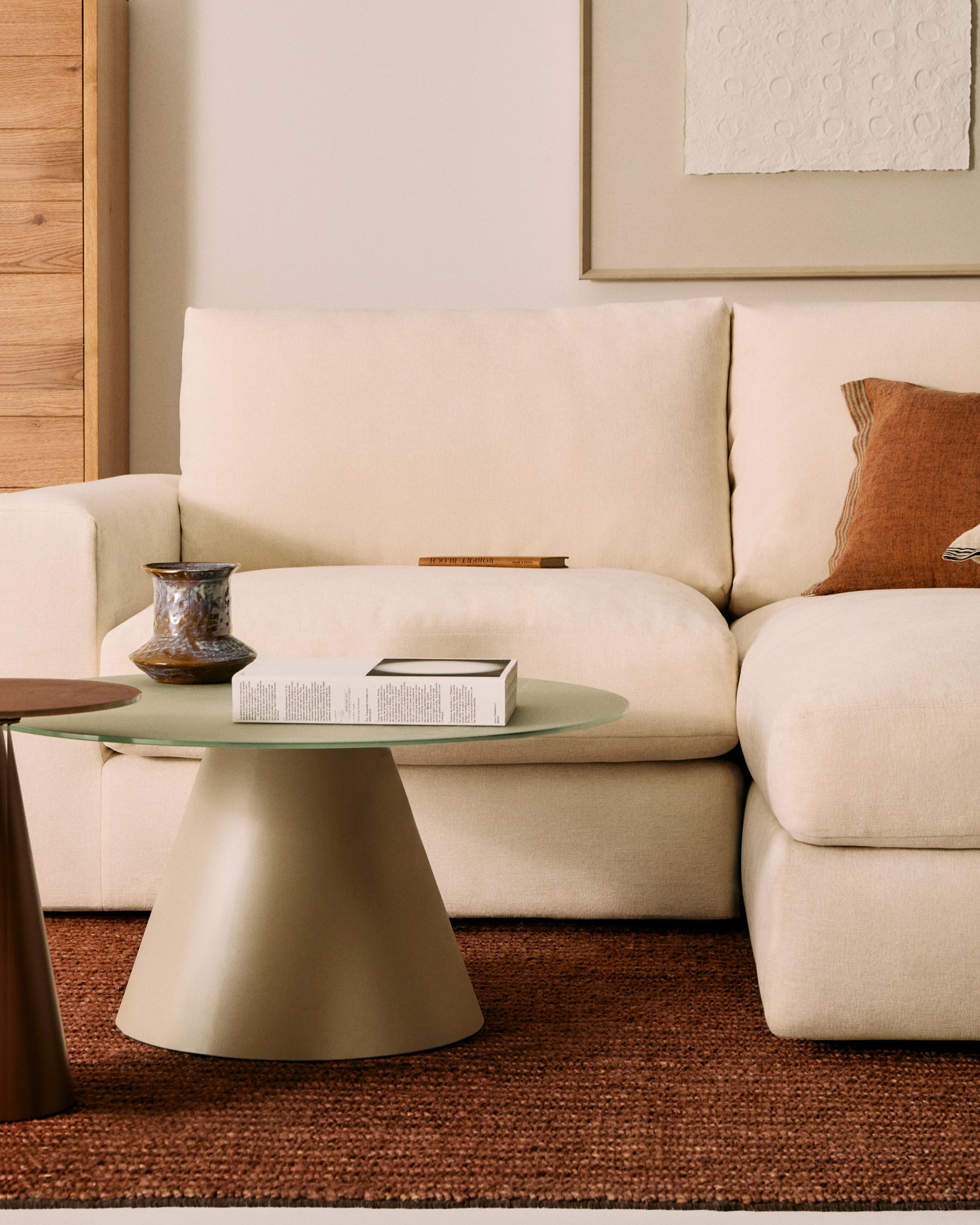 Alea ecru chenille 3-seater modular sofa with right chaise longue and removable cover 220cm - Lifestyle