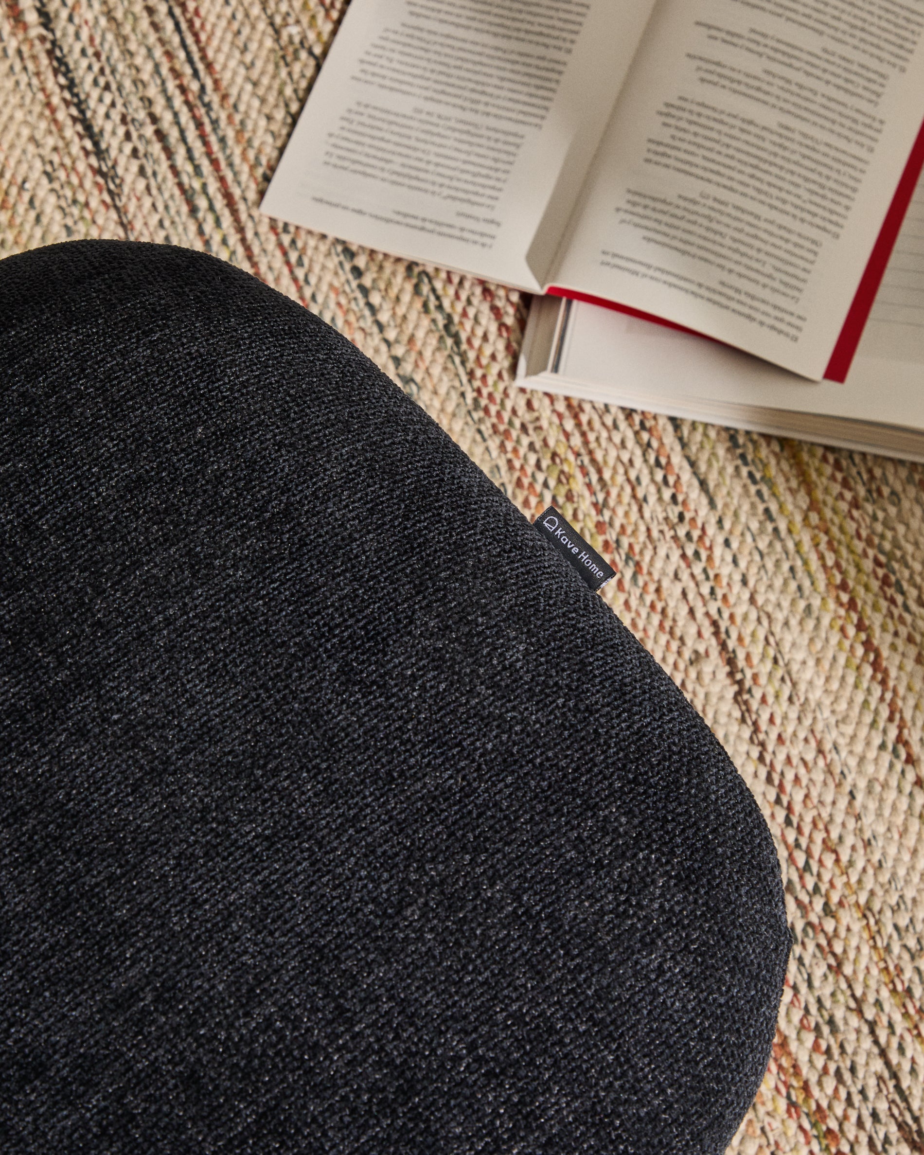 Teryl blue chenille footrest with grey-finished metal, FSC 100% - Lifestyle