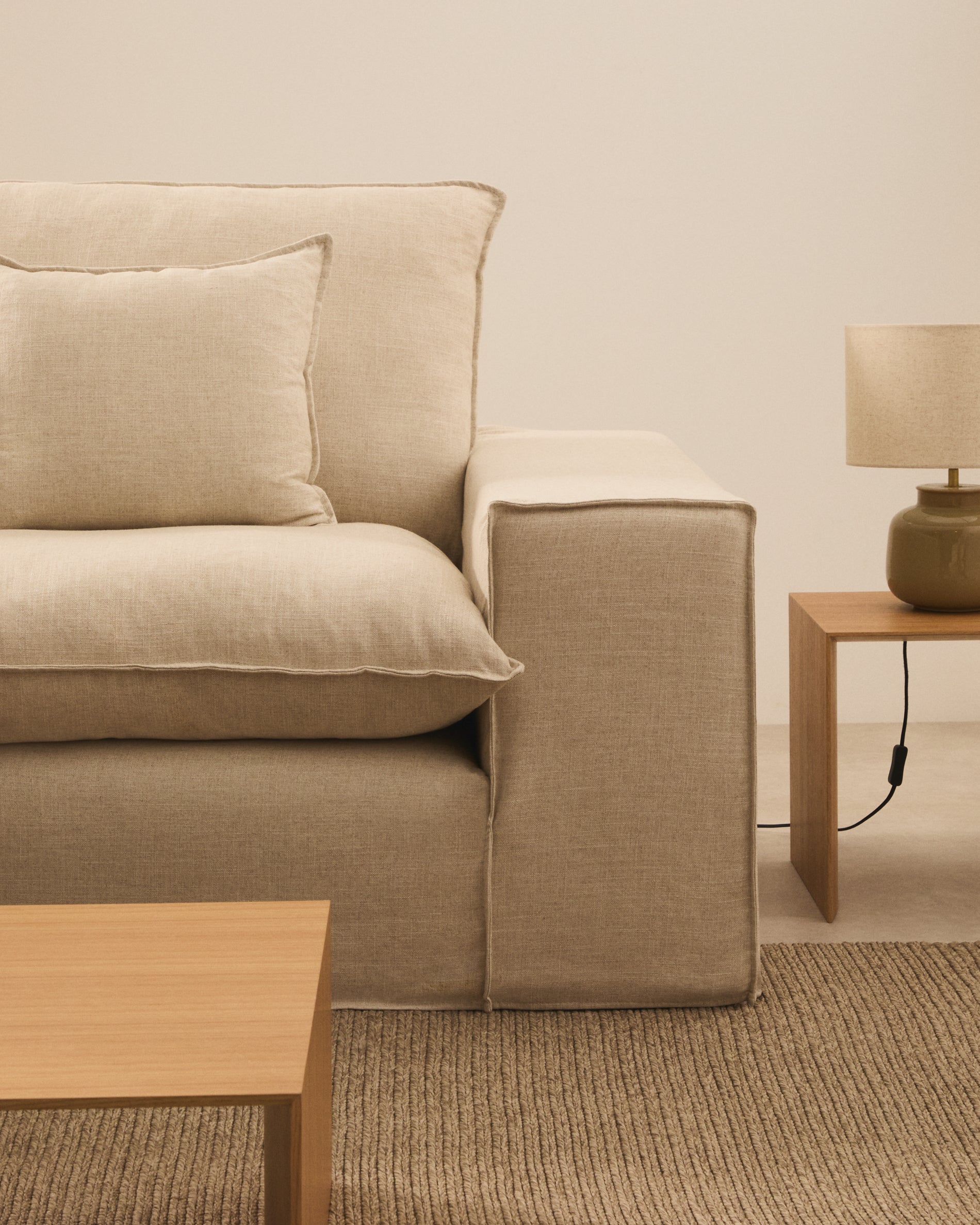 Anarela beige linen 2-seater sofa with removable cover and cushions 240cm - Lifestyle