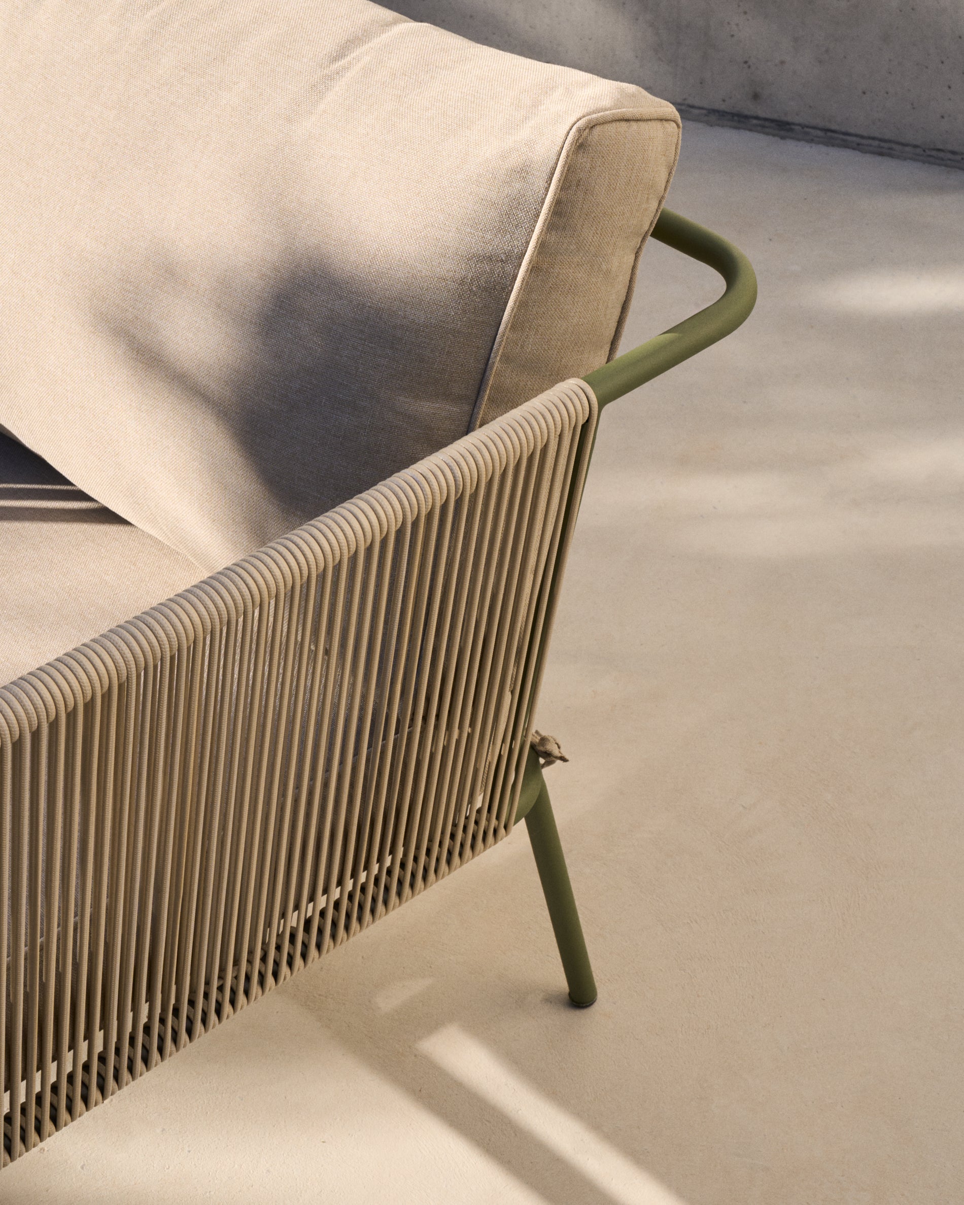 Zivia outdoor 2-seater sofa in ecru rope cord and green galvanised steel 178cm - Lifestyle