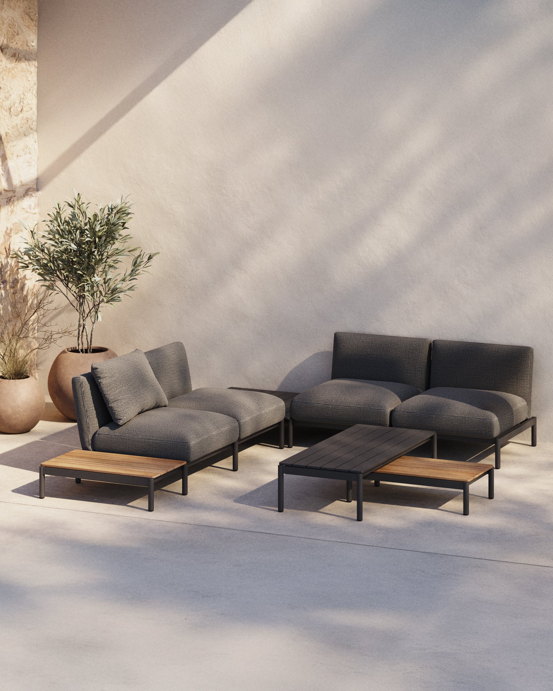 Sorells coffee table in grey aluminum 63 x 144,6 cm - Lifestyle