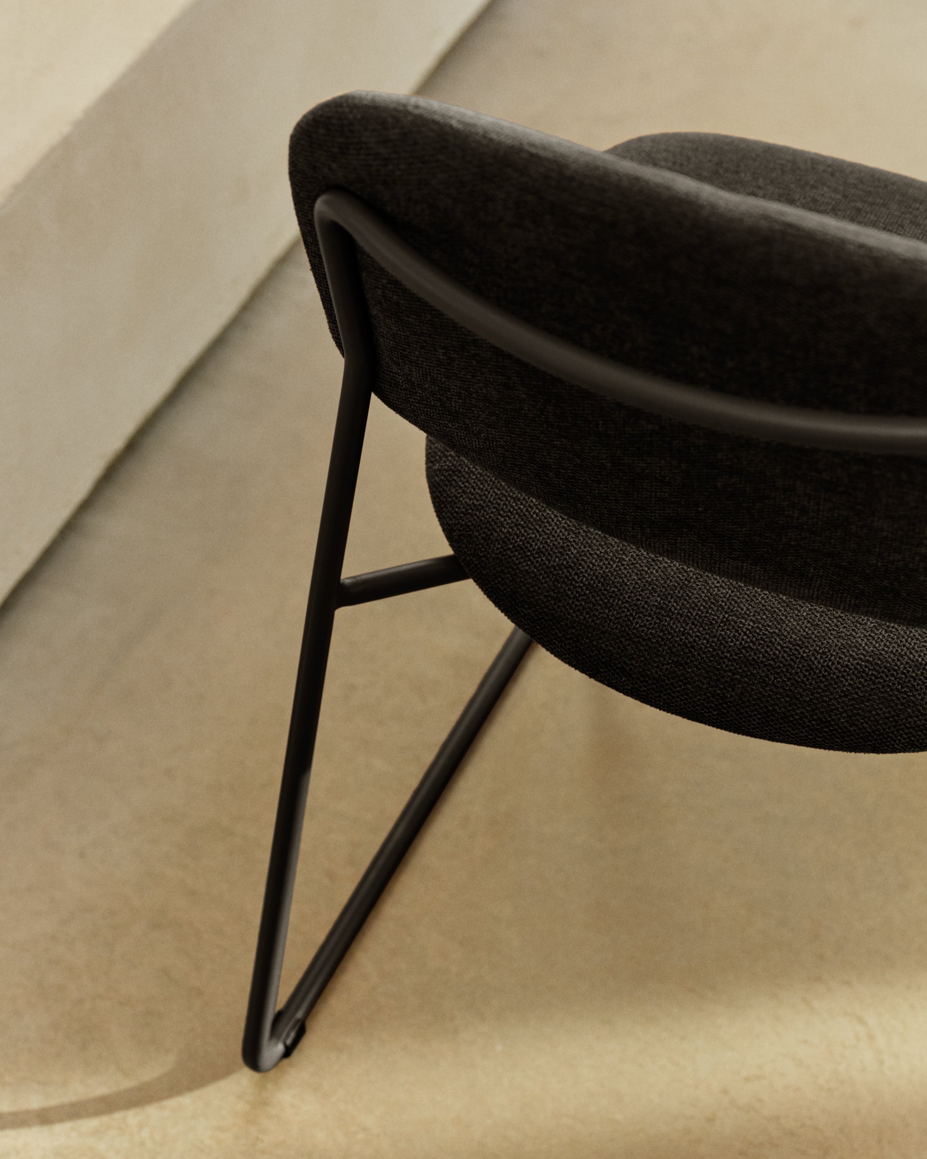 Meli stackable chair in grey chenille with grey metal legs FSC Mix Credit - Lifestyle