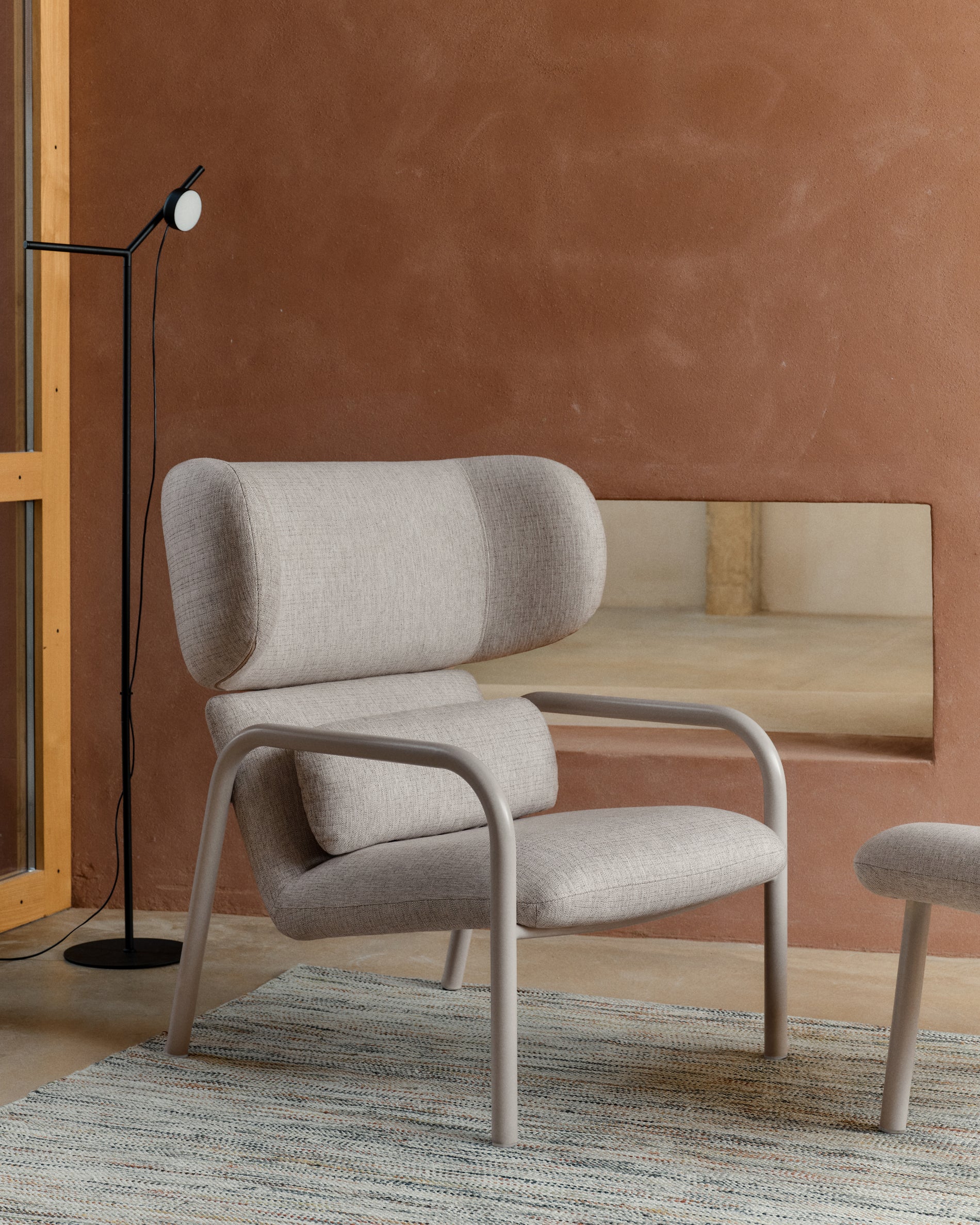 Inari armchair in beige and steel with beige painted finish FSC Mix Credit - Lifestyle