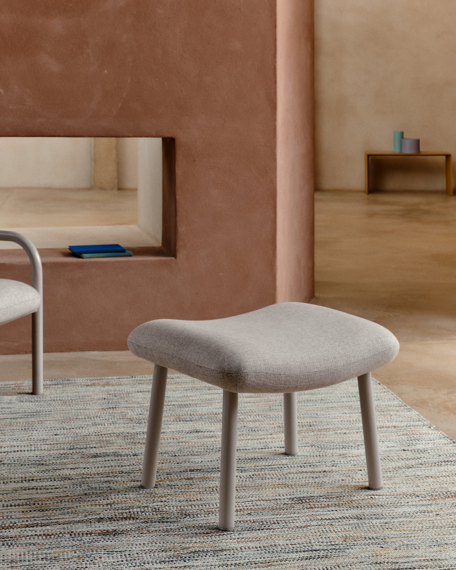 Inari footrest in beige and steel with beige painted finish 60 x 50cm FSC Mix Credit - Lifestyle