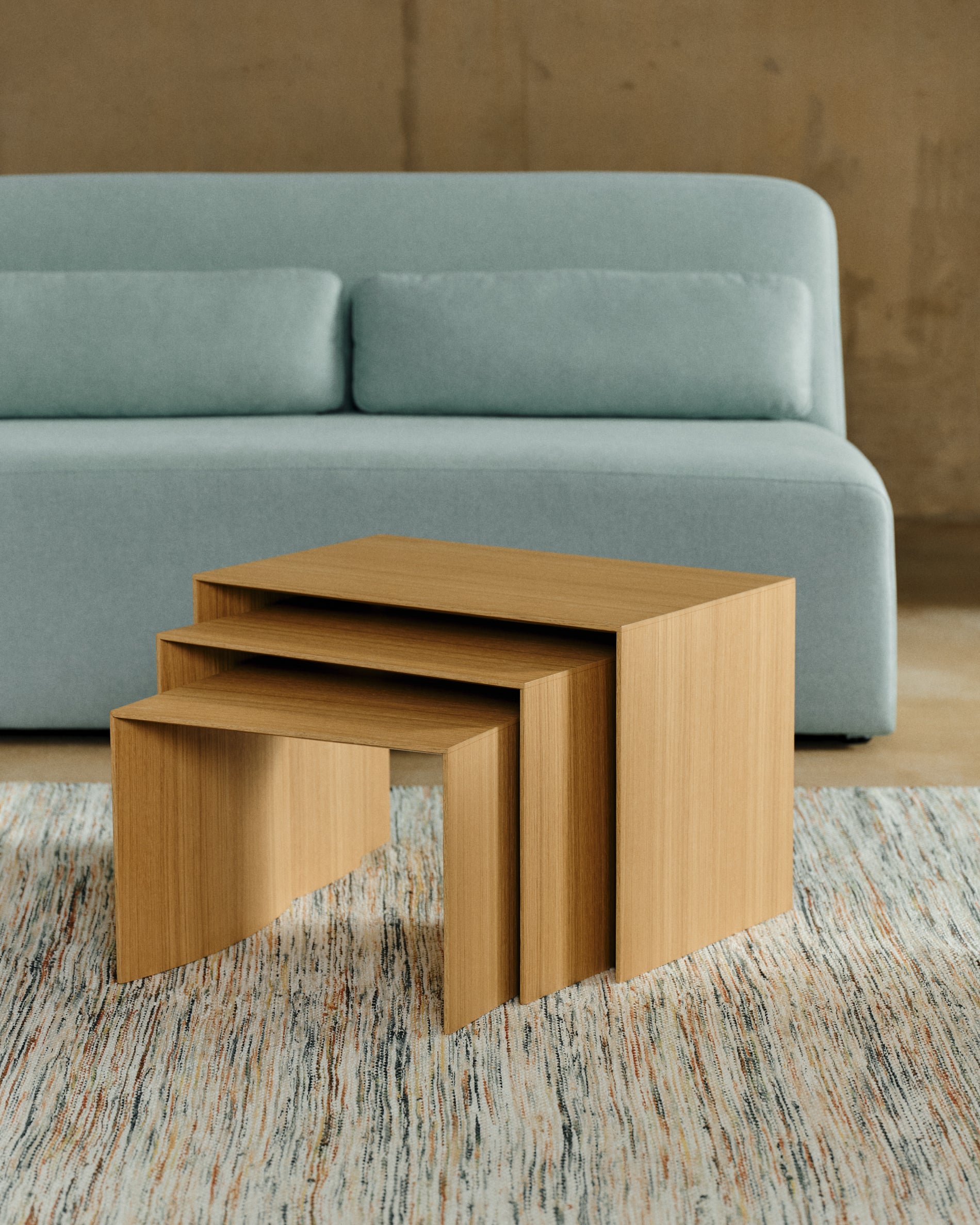 Litto set of 3 oak veneer nesting tables FSC Mix Credit 60 x 40 / 51 x 36 / 42 x 31 cm - Lifestyle