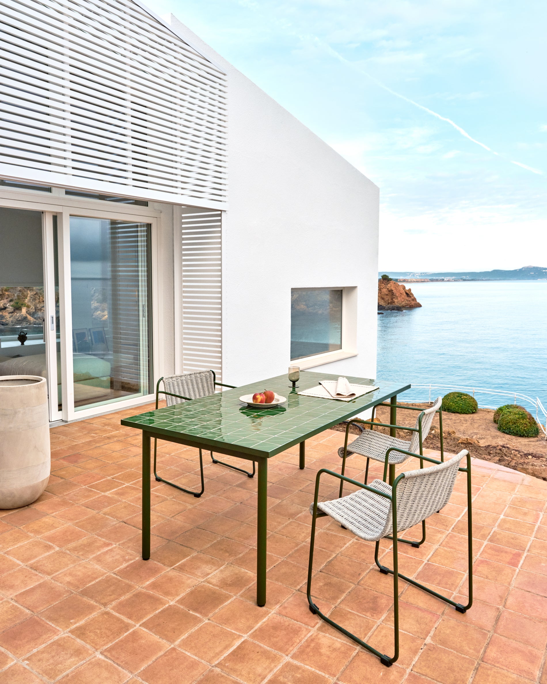 Maurina outdoor table in green galvanised steel with green tiles 223 x 101cm - Lifestyle