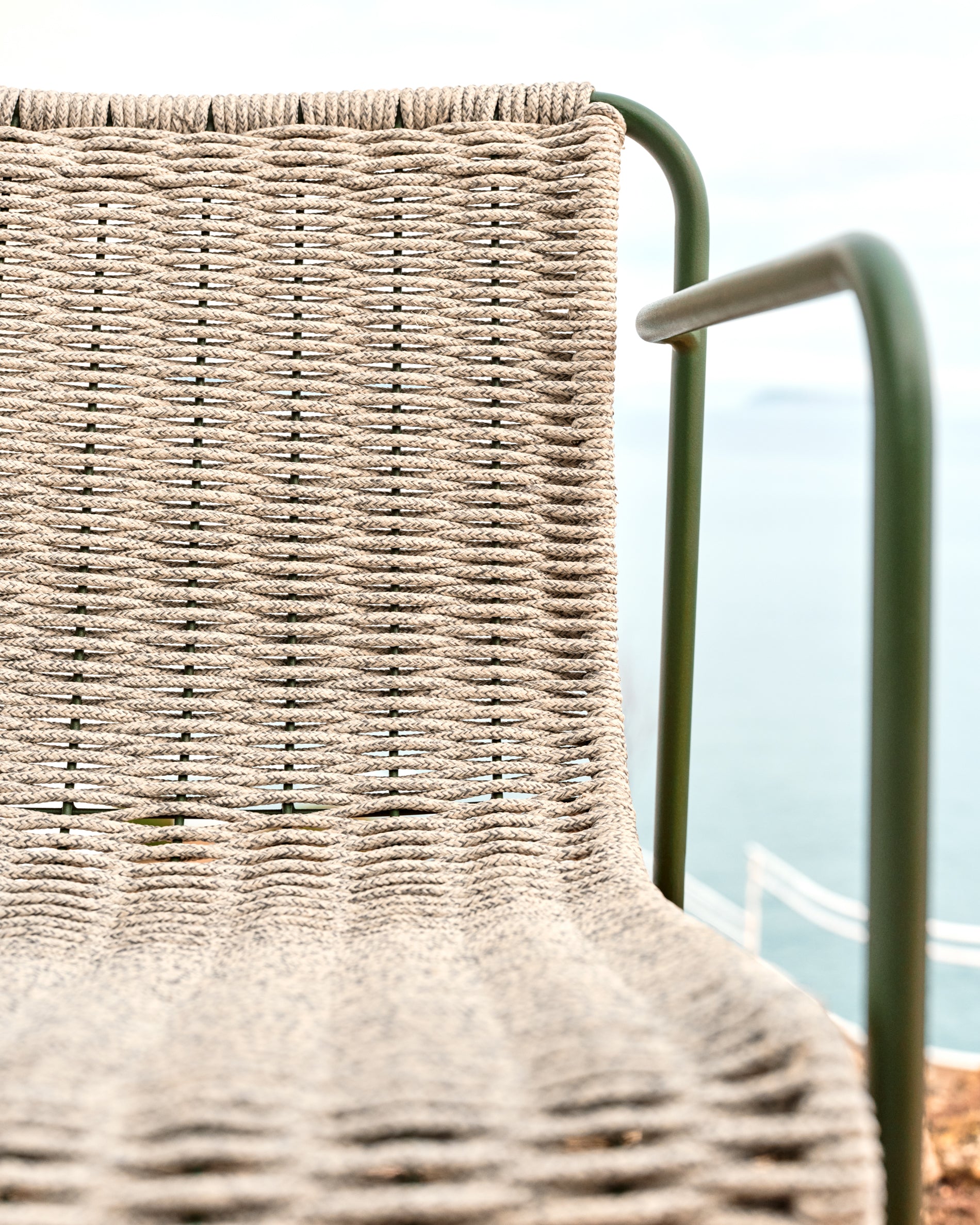 Maurina stool in green galvanised steel and ecru and grey rope cord 64,5cm - Lifestyle