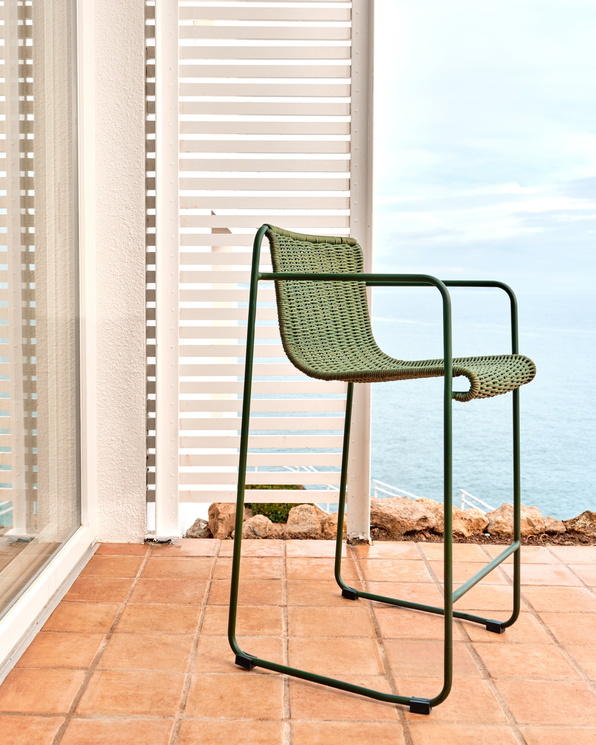 Maurina stool in green galvanised steel and green rope cord 64,5cm - Lifestyle