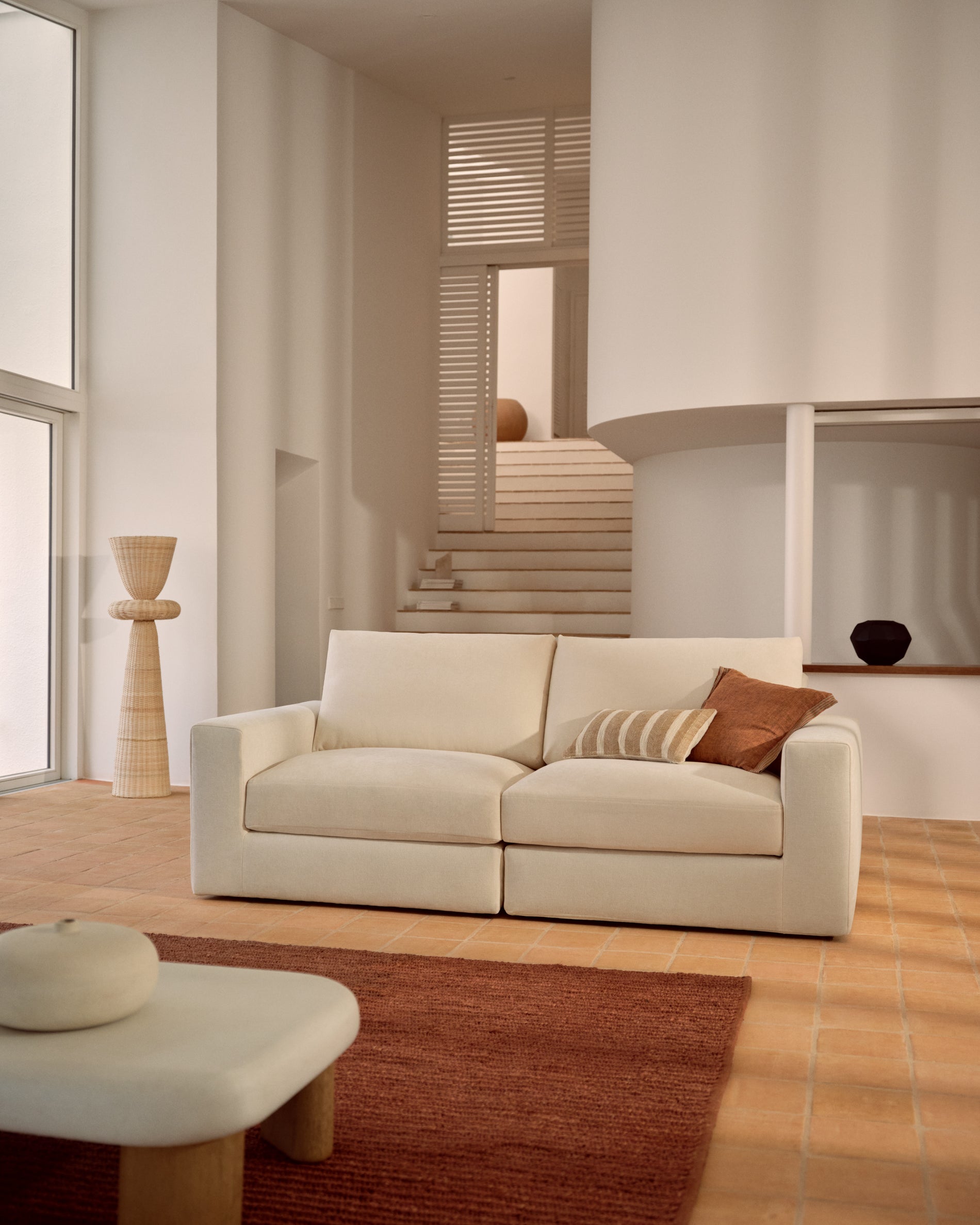 Alea ecru chenille 3-seater modular sofa with removable cover 220cm - Lifestyle