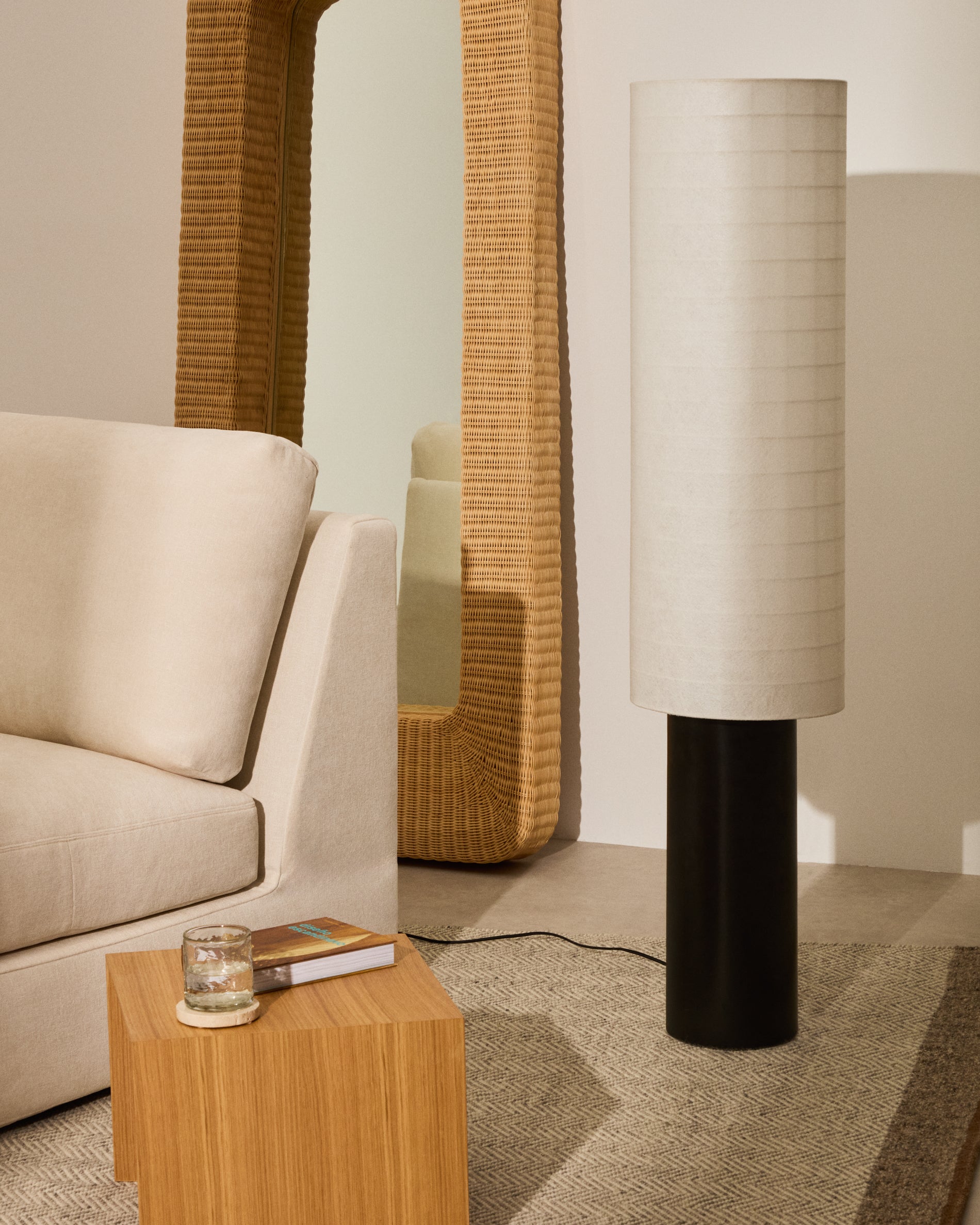 Dulan black metal floor lamp with cotton shade - Lifestyle