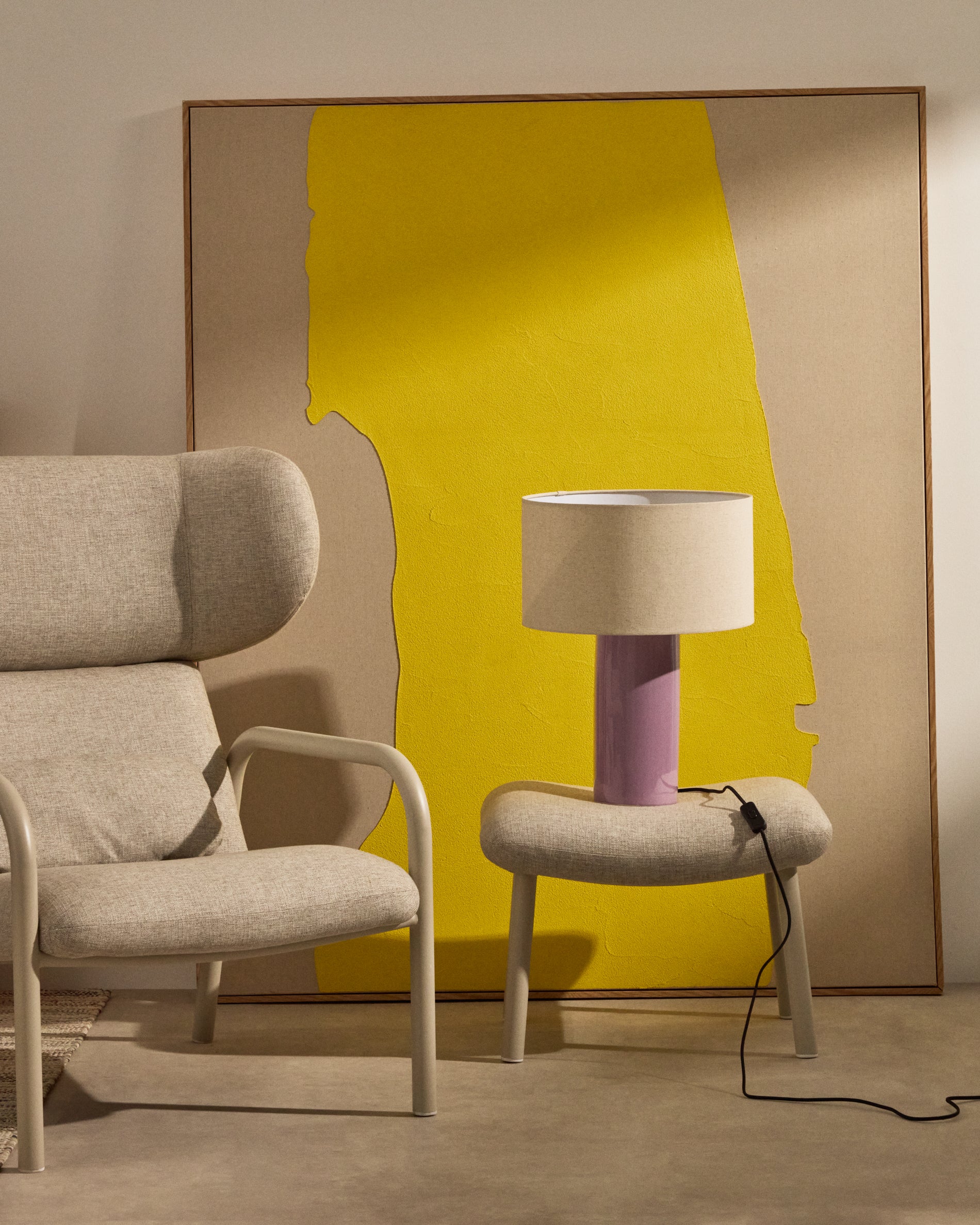 Toneric ceramic table lamp with a lilac finish and cotton - Lifestyle