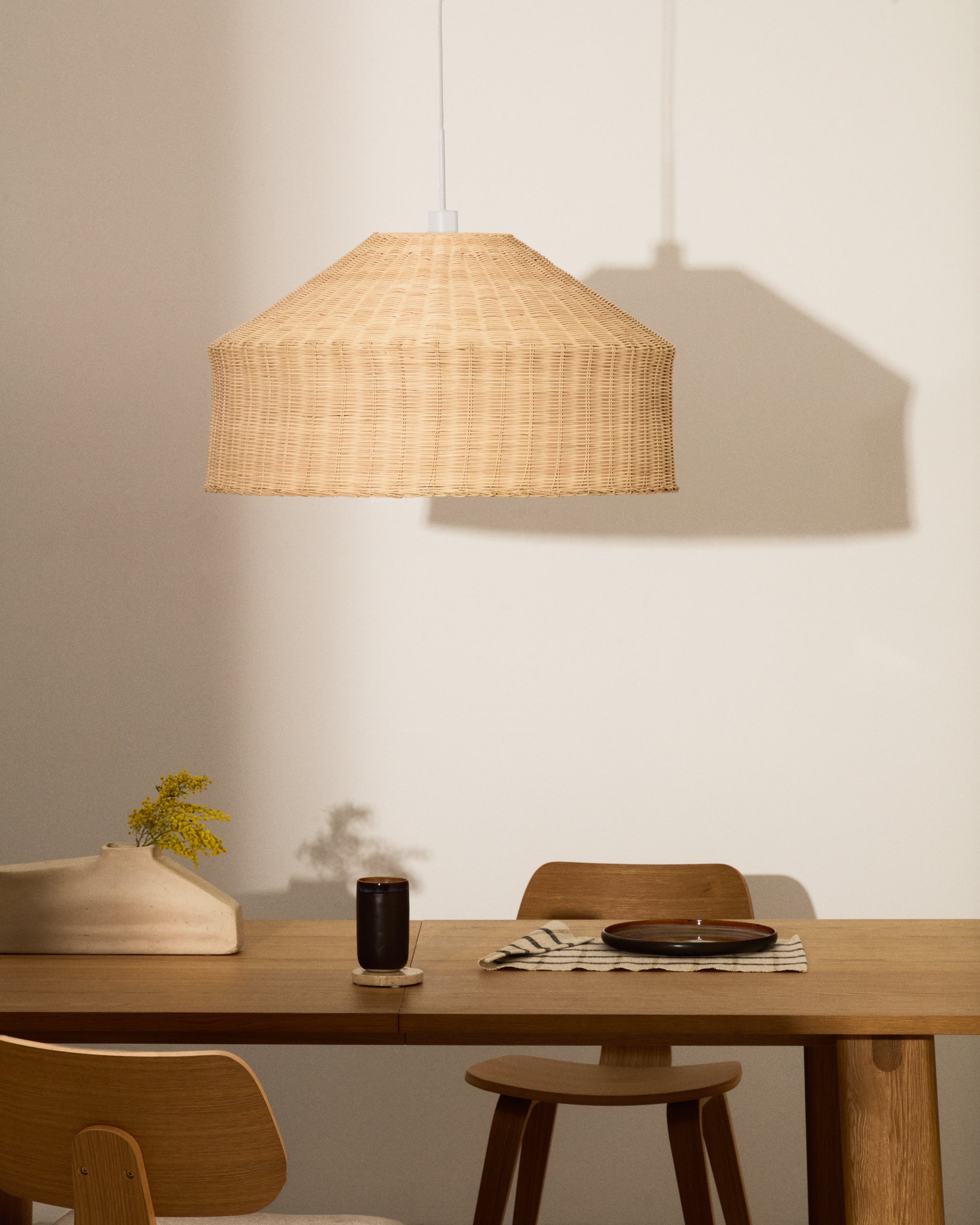 Ennia rattan lamp shade with light finish Ø65cm - Lifestyle