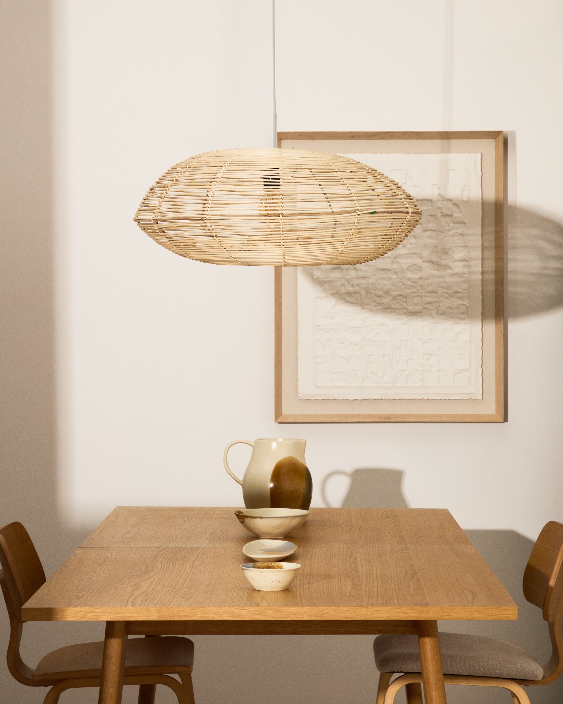 Flaro rattan ceiling lamp shade with light finish Ø70cm - Lifestyle