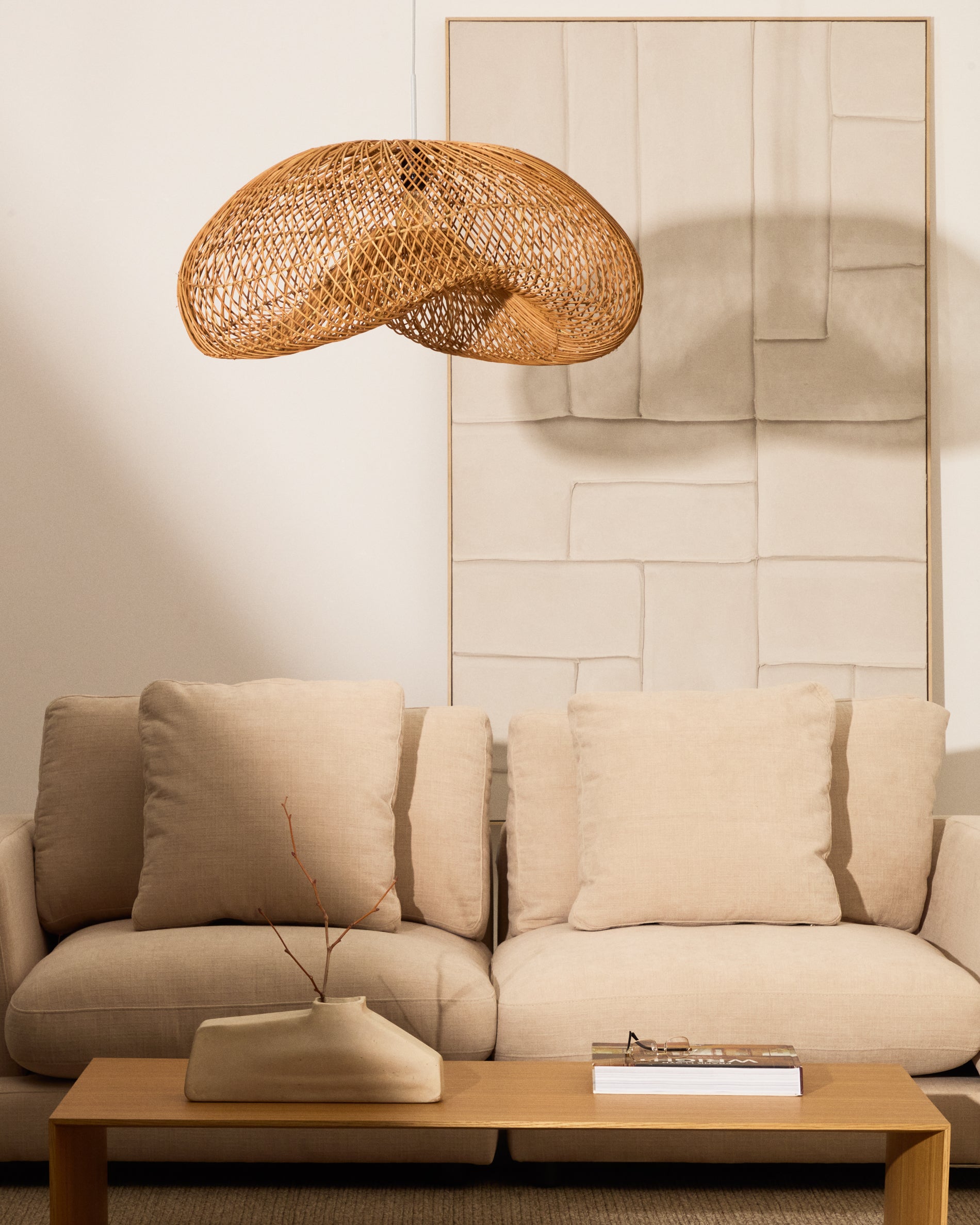 Isora rattan ceiling lamp shade with natural finish 80 x 35cm - Lifestyle