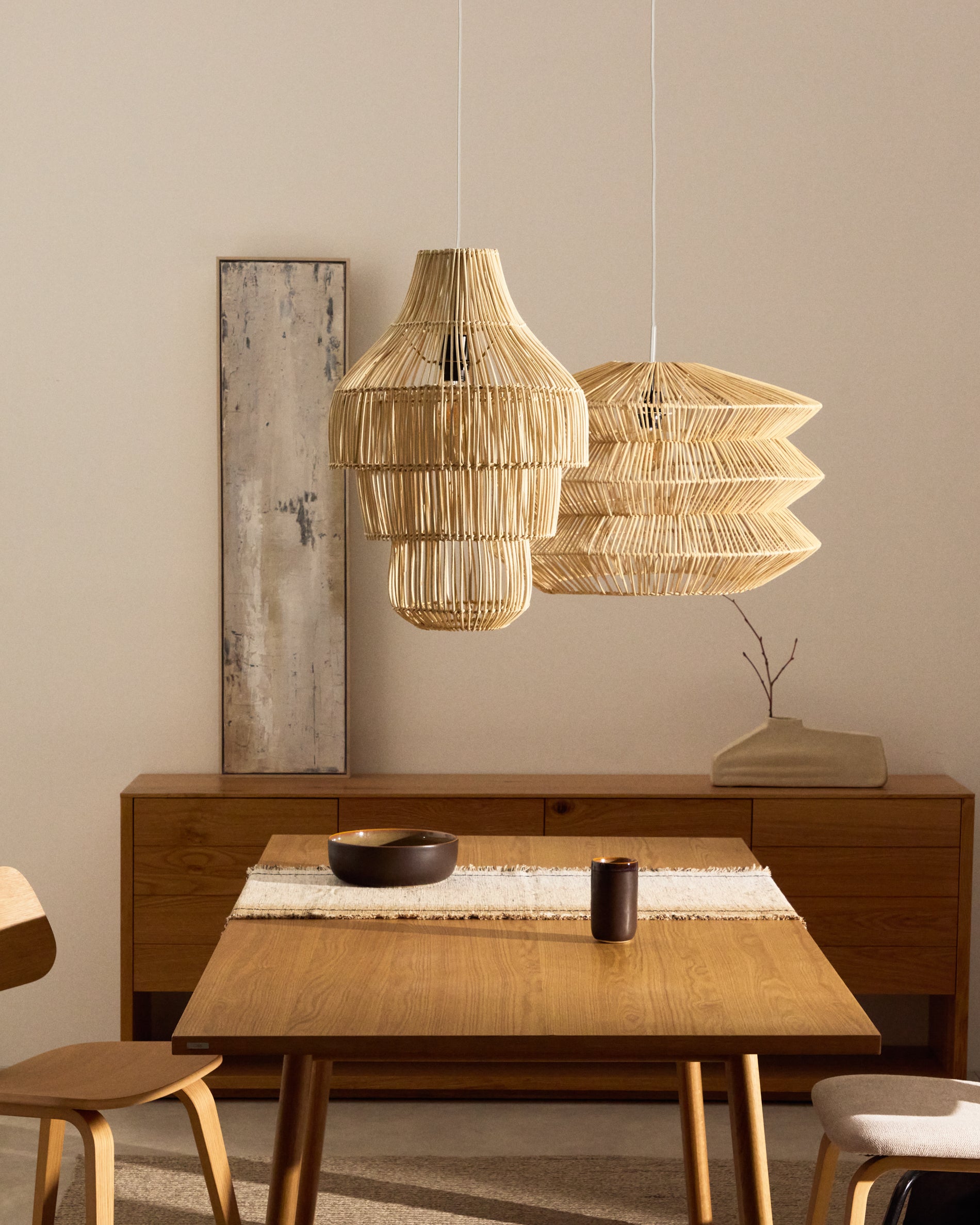 Janoa rattan ceiling lamp shade with light finish Ø38cm - Lifestyle