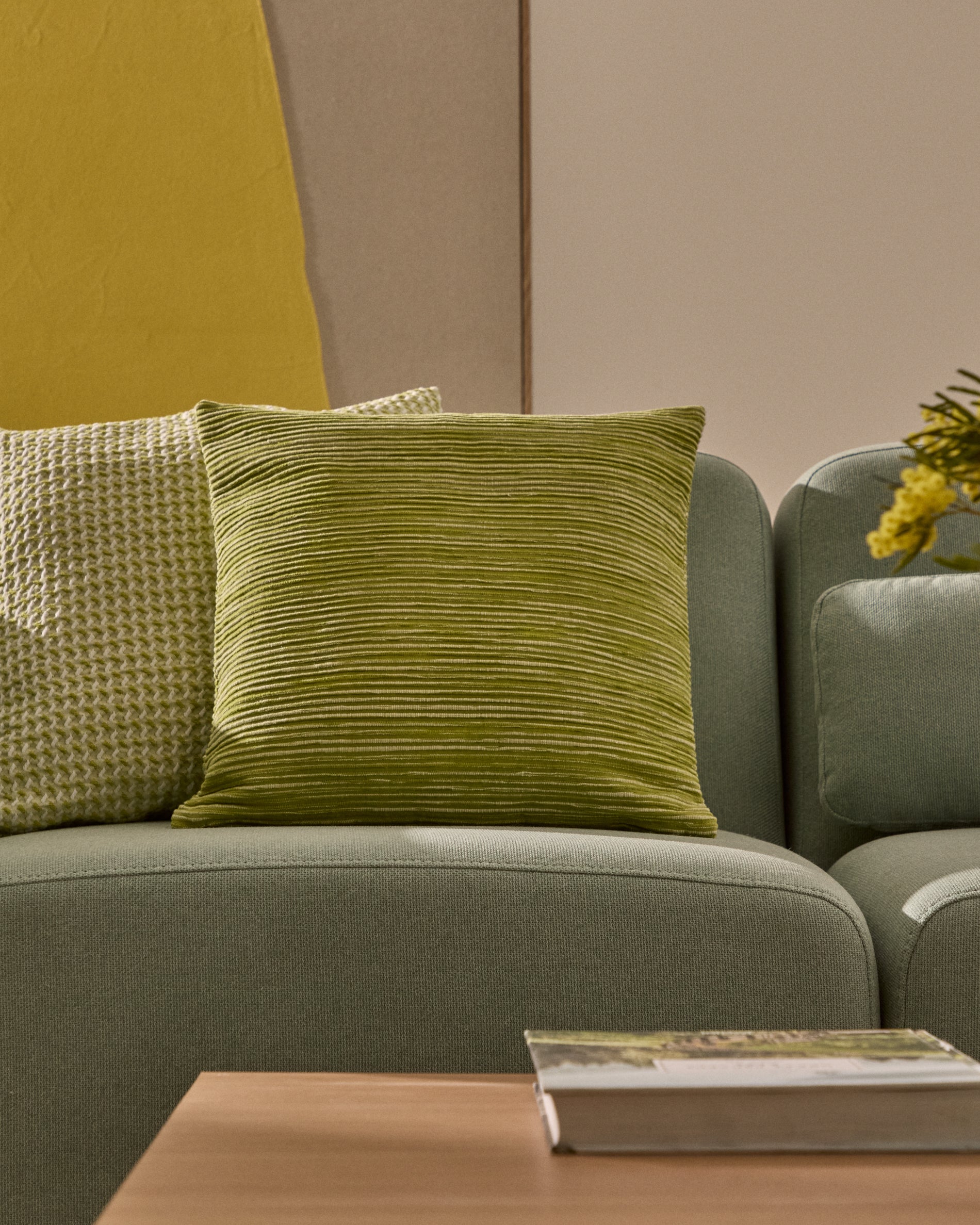 Niera green striped cotton jacquard cushion cover 45 x 45cm - Lifestyle