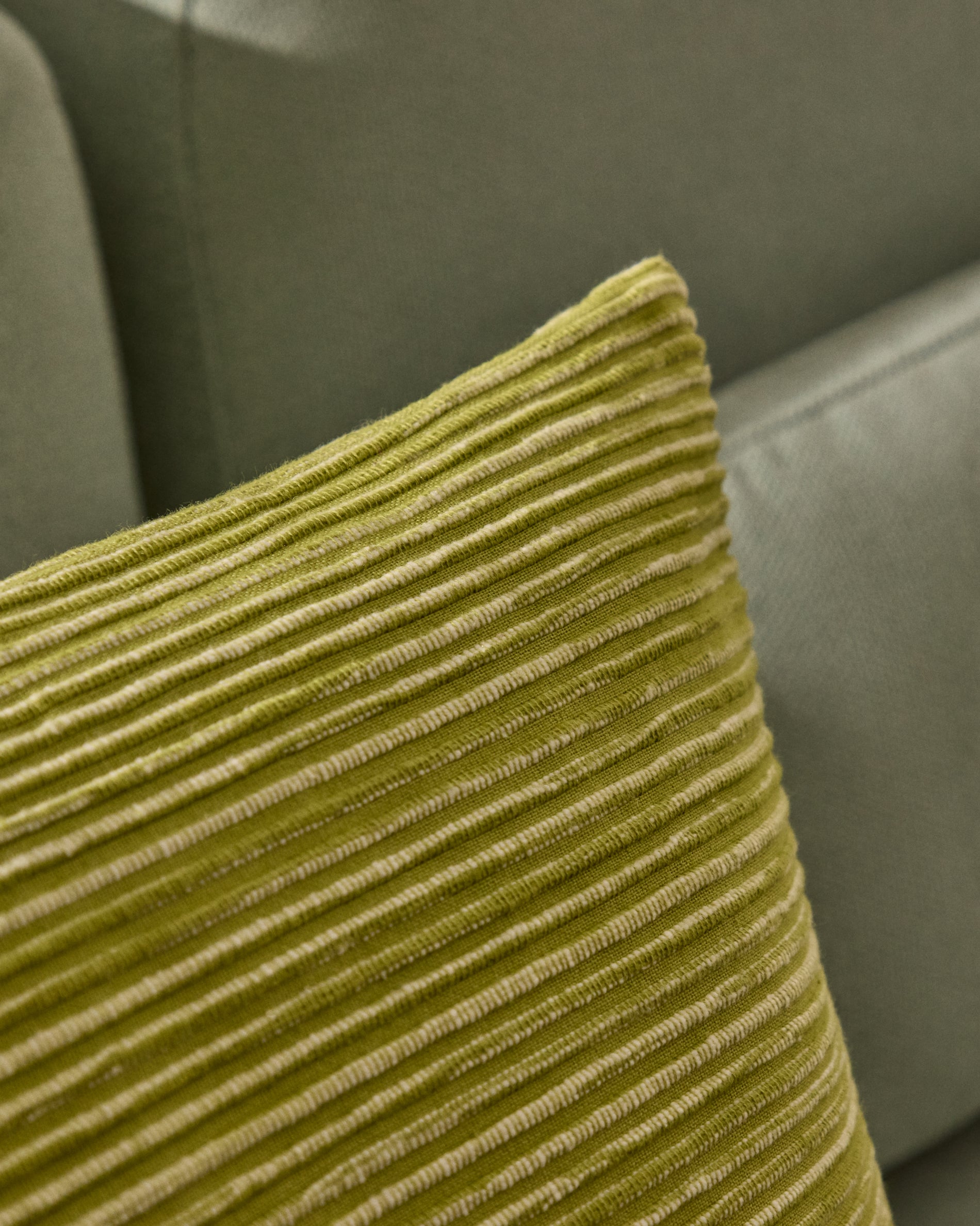 Niera green striped cotton jacquard cushion cover 45 x 45cm - Lifestyle