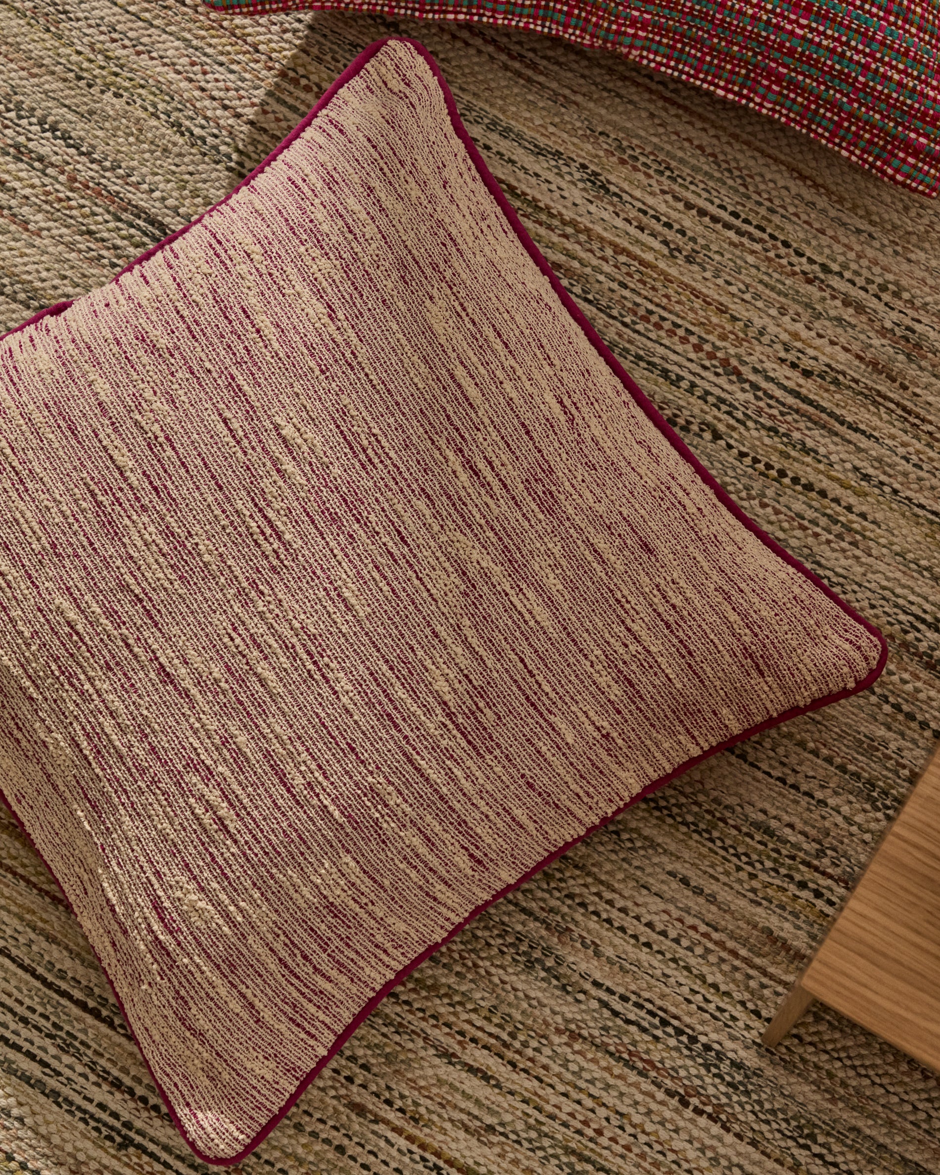 Brisella pink jacquard cushion cover with contrasting trim 45 x 45cm - Lifestyle