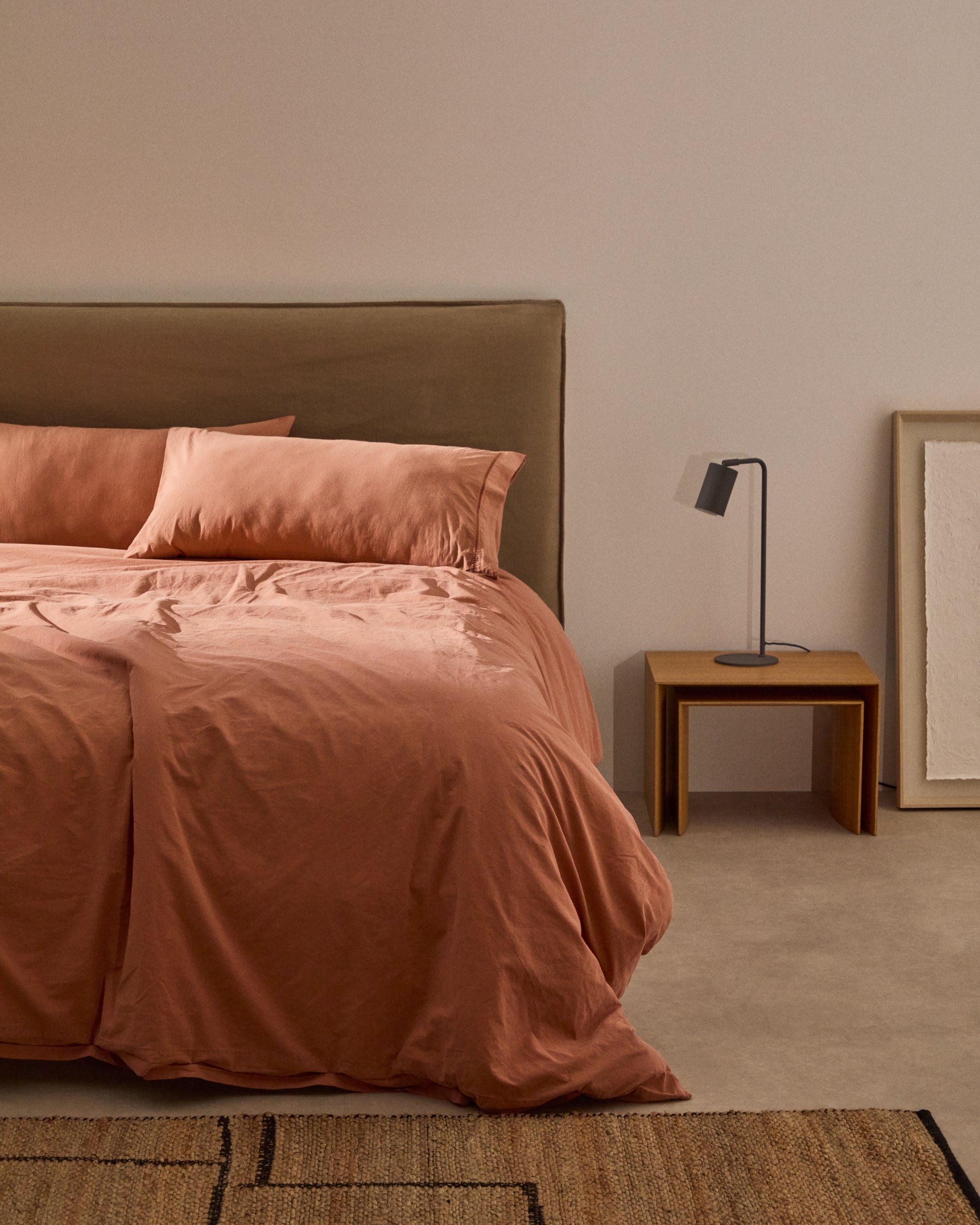 Caline Set of Duvet Cover and Pillowcases 100% Cotton Terracotta for 90 cm Bed - Lifestyle