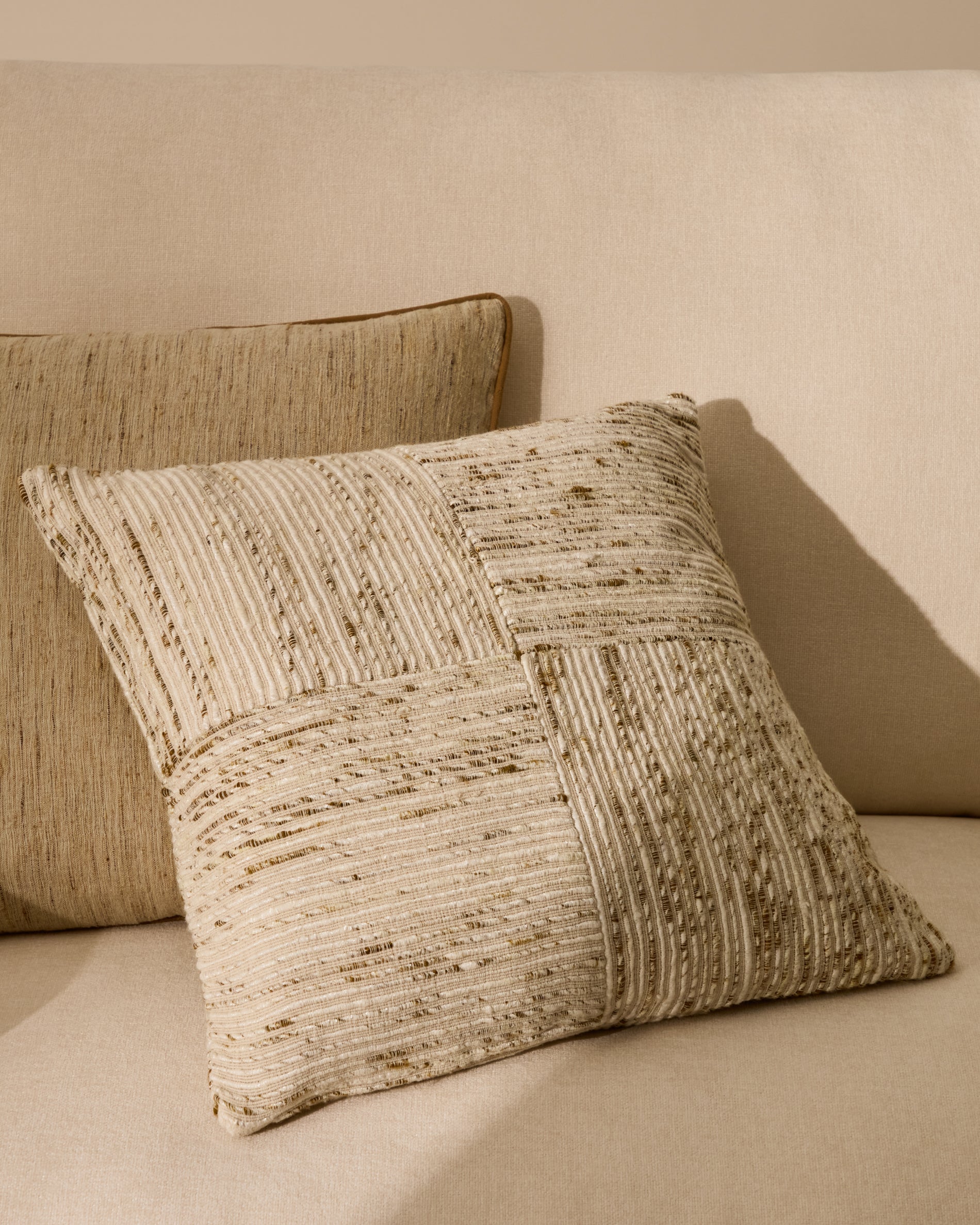 Anuba beige and green checked jacquard cushion cover 45 x 45cm - Lifestyle