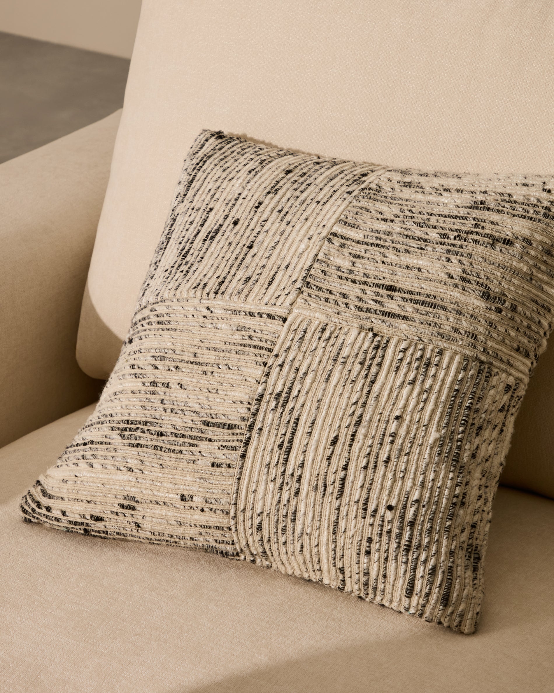 Anuba beige and black checked jacquard cushion cover 45 x 45cm - Lifestyle