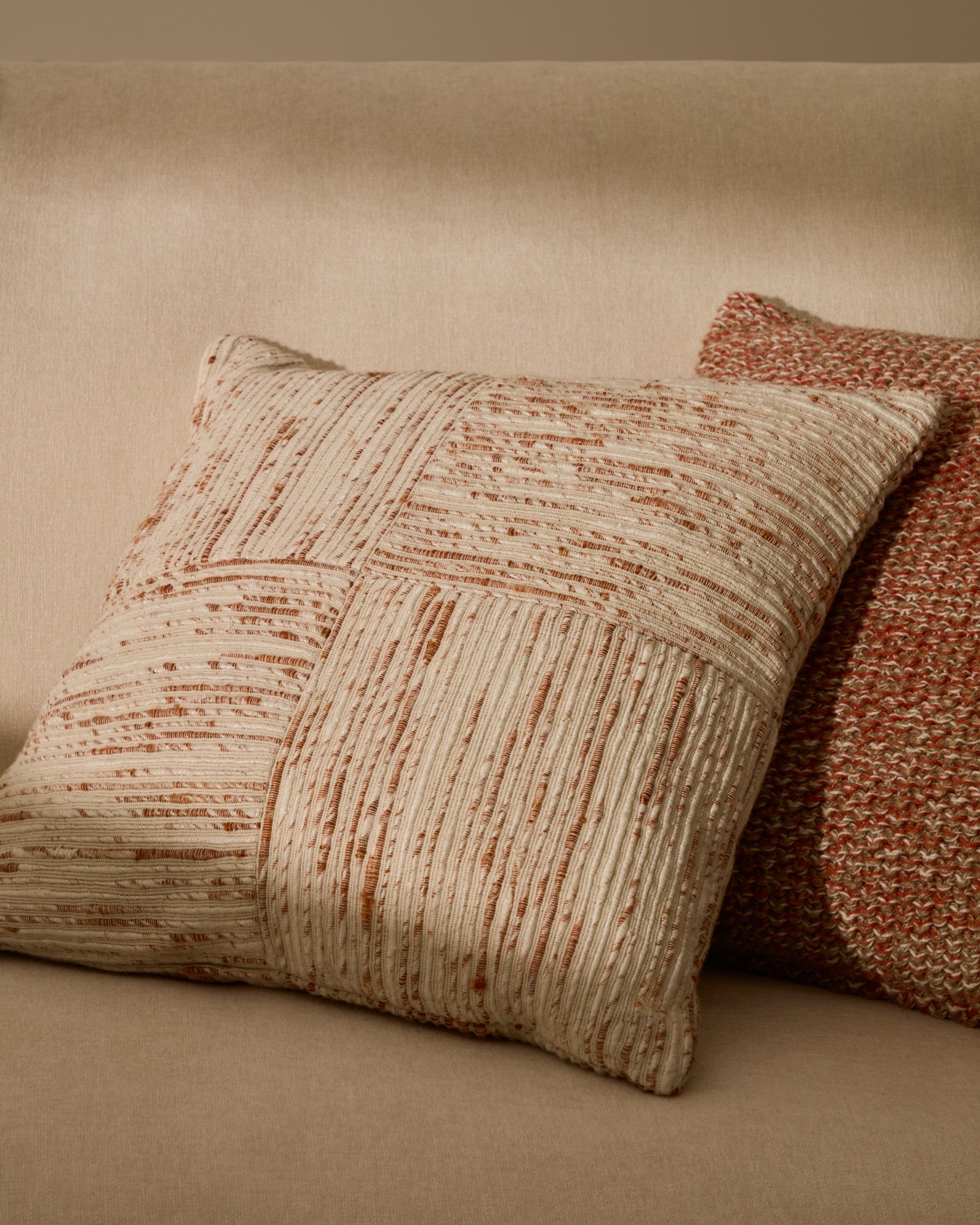 Anuba beige and red checked jacquard cushion cover 45 x 45cm - Lifestyle