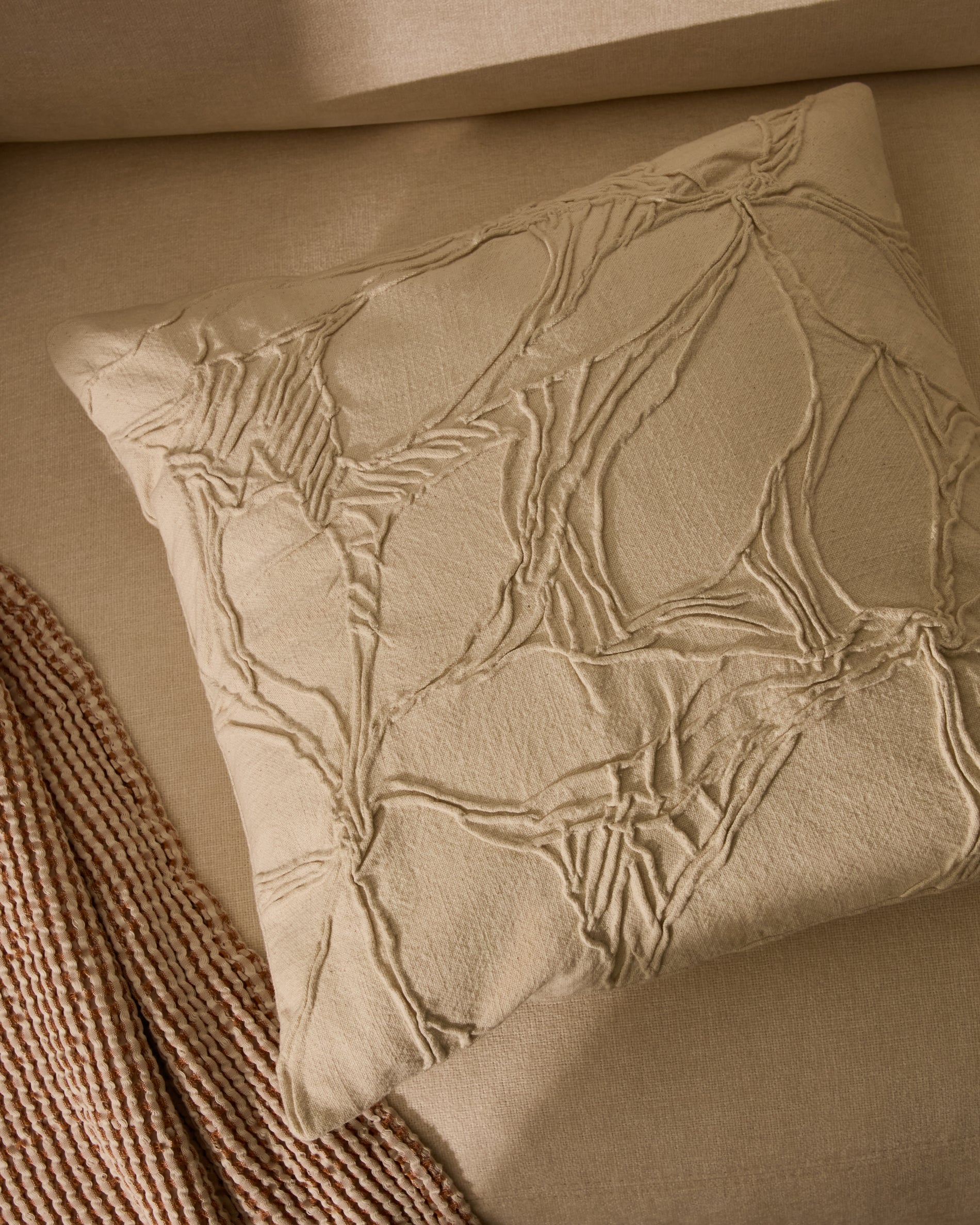 Zira beige flower detail cotton cushion cover 45 x 45cm - Lifestyle