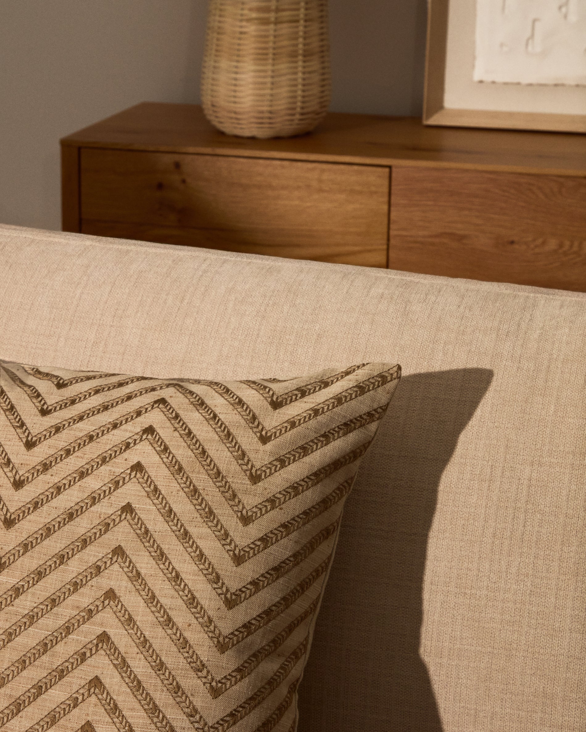 Olea beige contrasting jacquard cotton cushion cover 50 x 50cm - Lifestyle