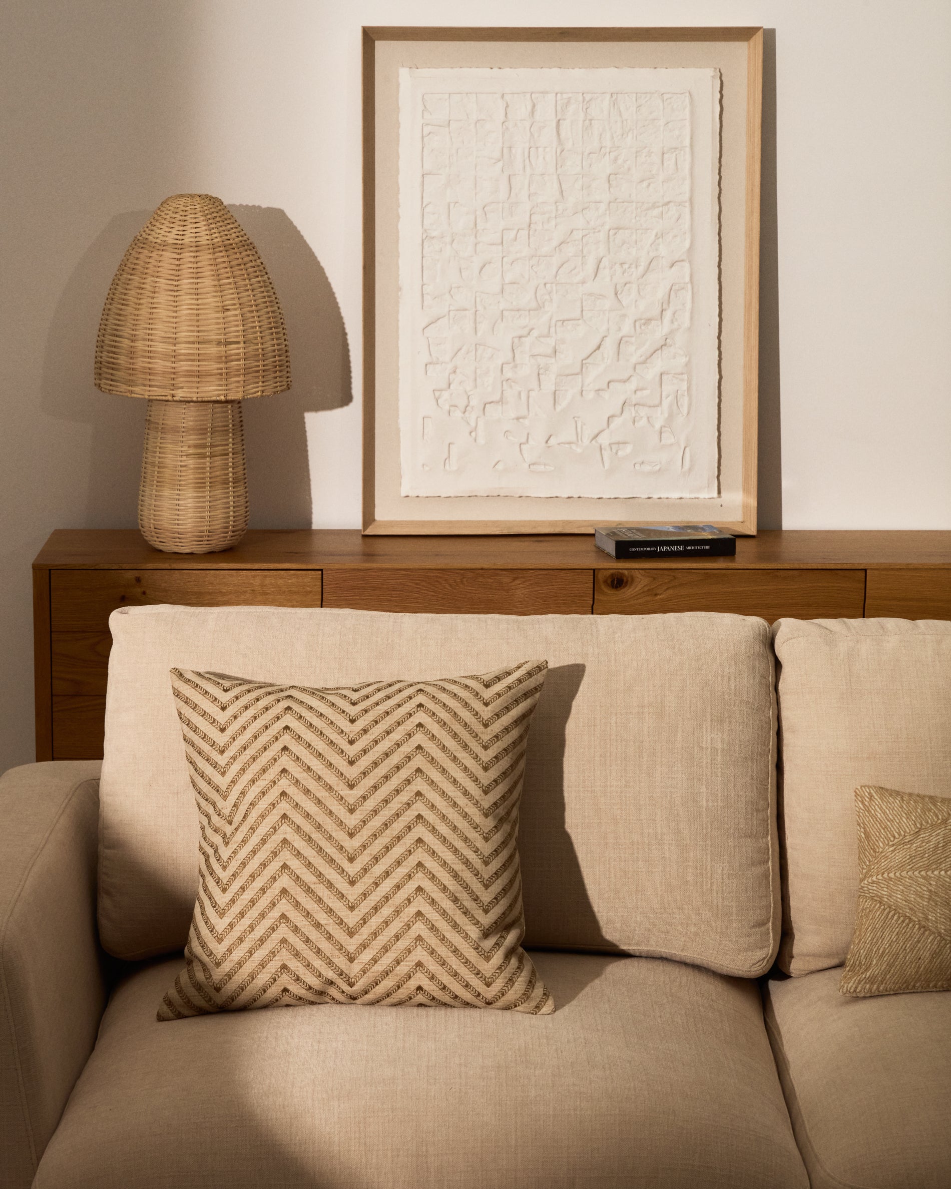 Olea beige contrasting jacquard cotton cushion cover 50 x 50cm - Lifestyle