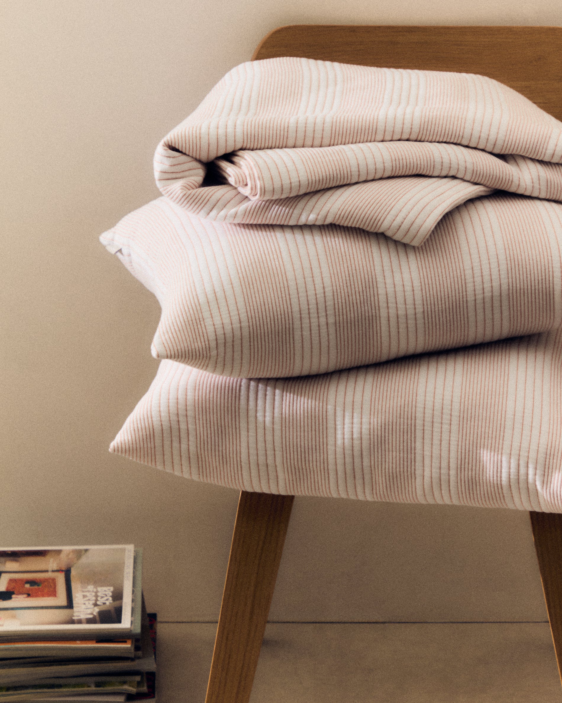 Macie orange and beige striped 100% cotton bedspread for 90/135cm bed - Lifestyle