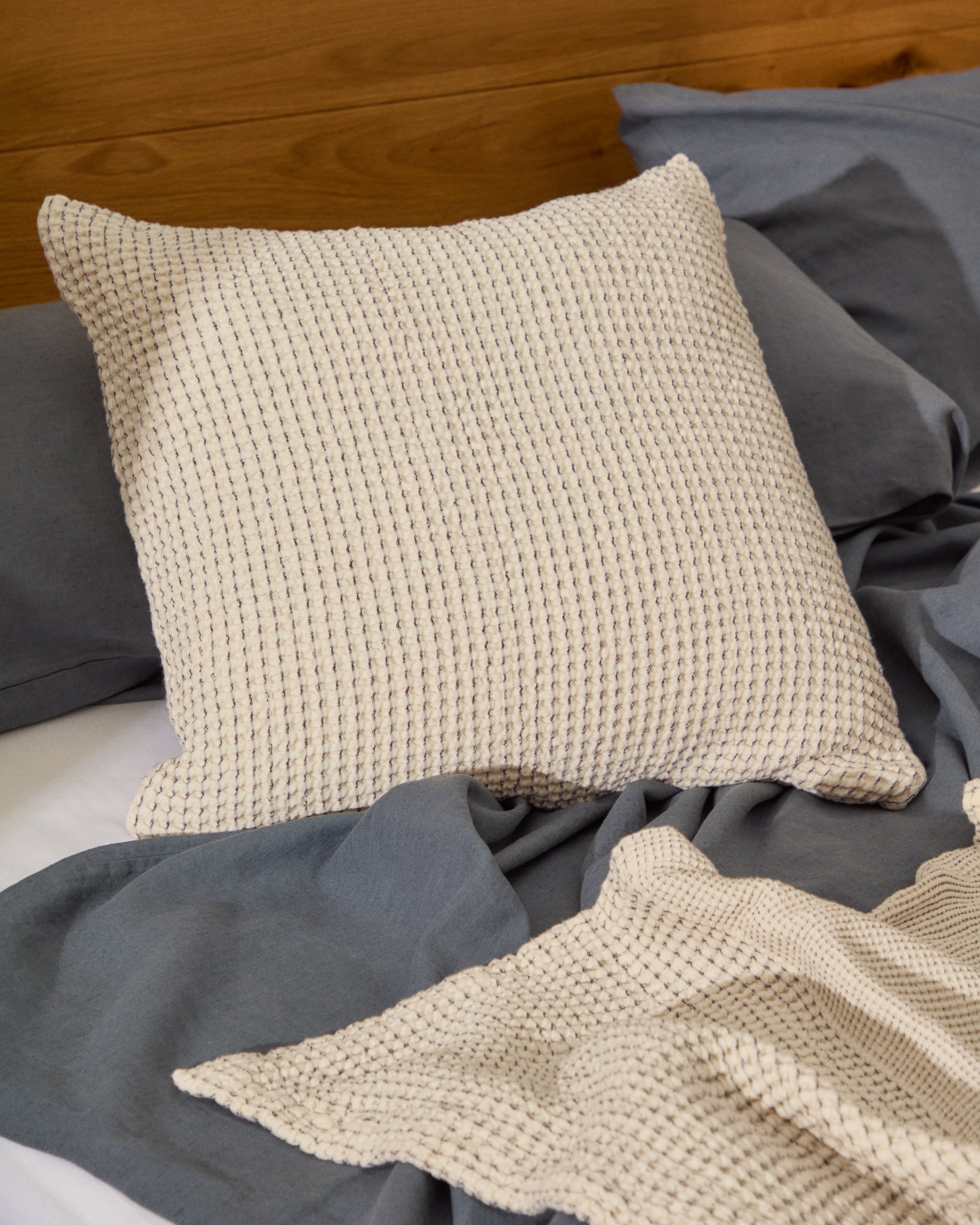 Mabile set of 2 blue striped jacquard cushions in 100% cotton 50 x 50cm - Lifestyle